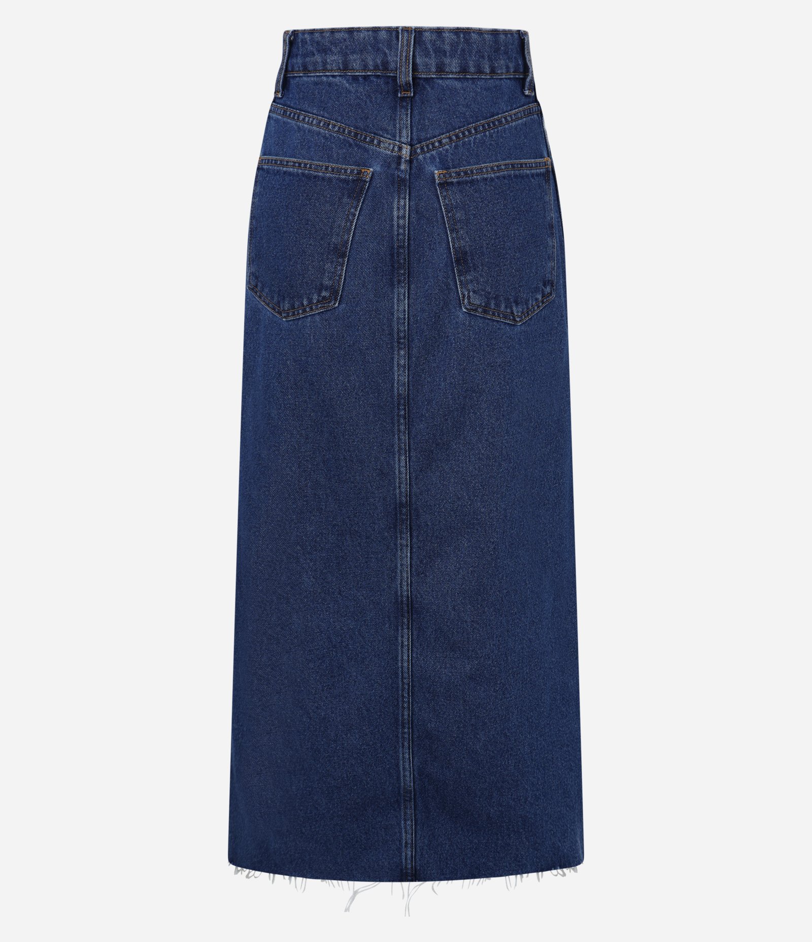 Saia Midi Jeans com Fenda Frontal e Costura Deslocada Azul 8