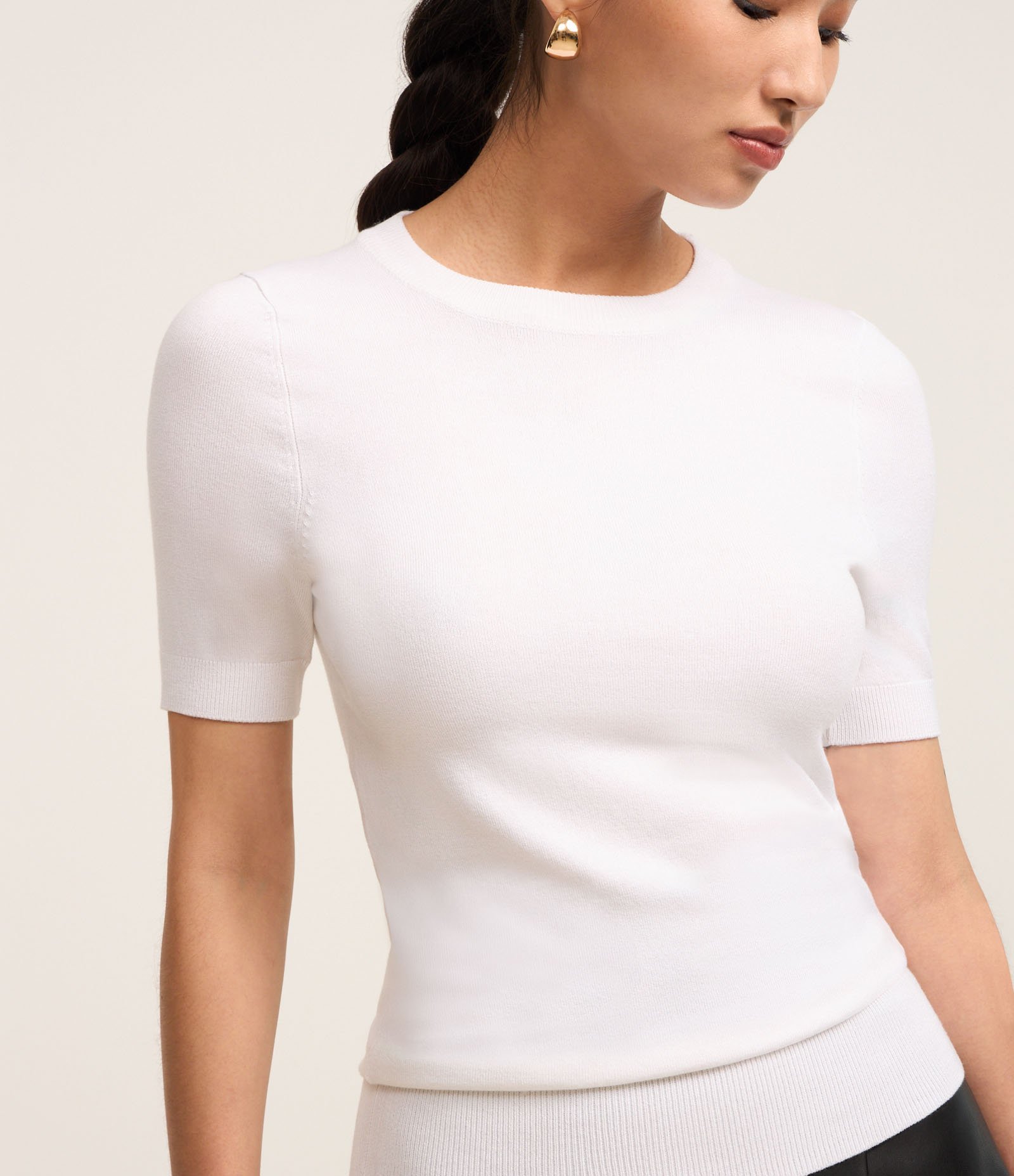 Blusa Básica em Tricô com Barra Canelada Branco 3