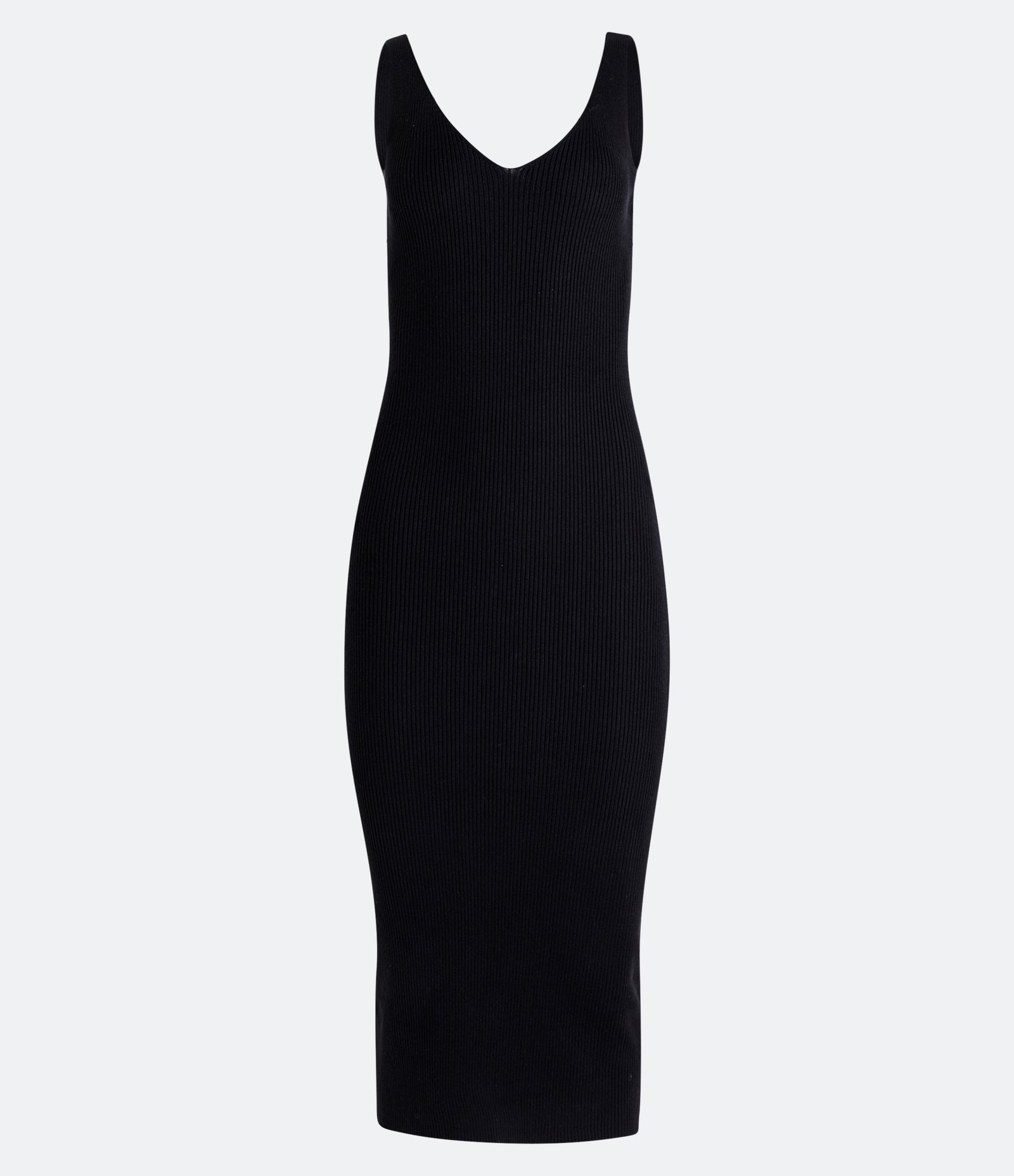 Vestido Midi em Tricô Texturizado com Decote V Preto 7