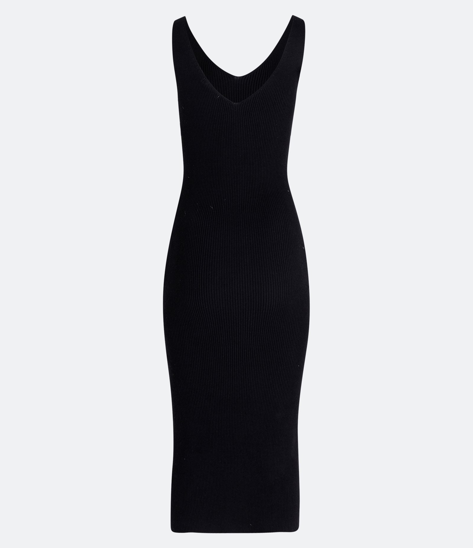 Vestido Midi em Tricô Texturizado com Decote V Preto 9