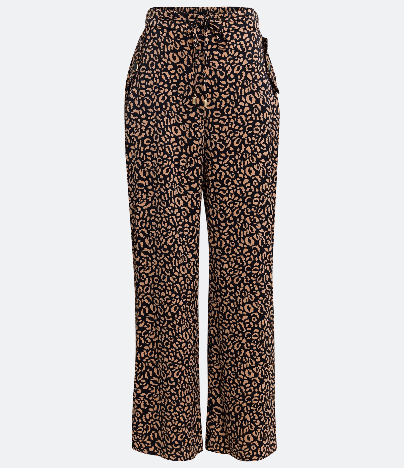 Calça Reta com Amarração no Cós e Estampa Animal Print Onça Preto 5
