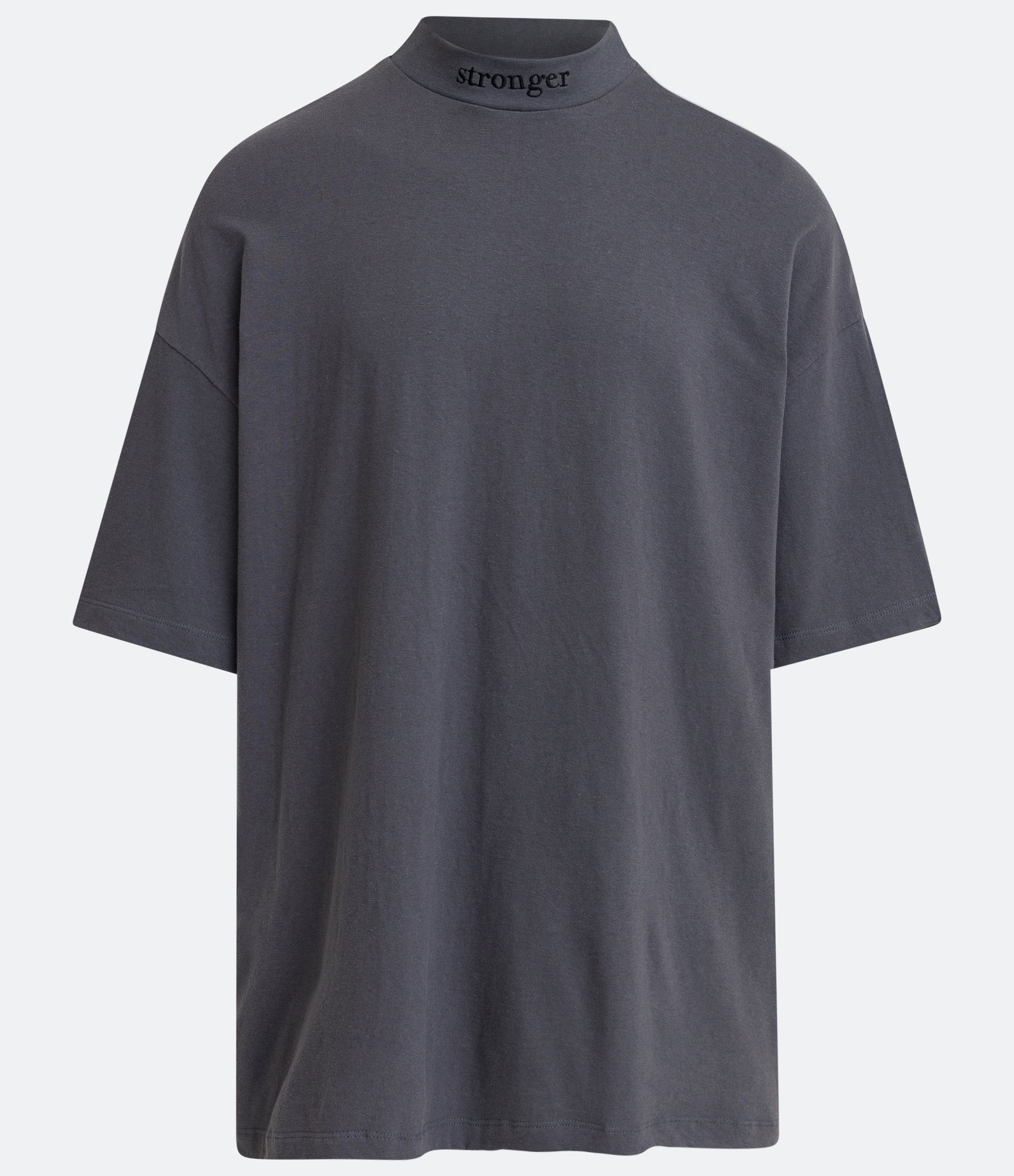 Camiseta Oversized em Algodão Malhão com Bordado Stronger na Gola Cinza Escuro 5