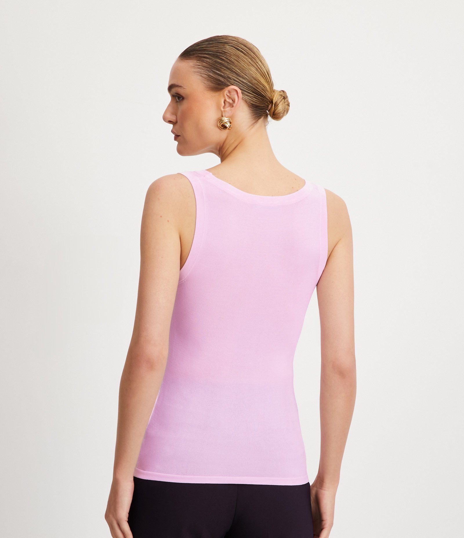 Blusa Sem Manga em Tricô Leve com Gola U Rosa Claro 3