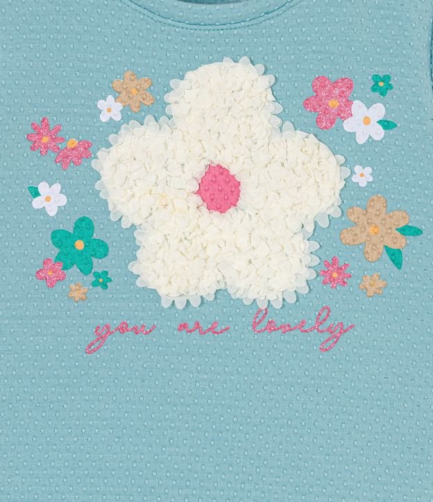 Blusa Infantil en Cotton con Bordado de Flor en Organza - Talle 1 a 5 años Azul 3