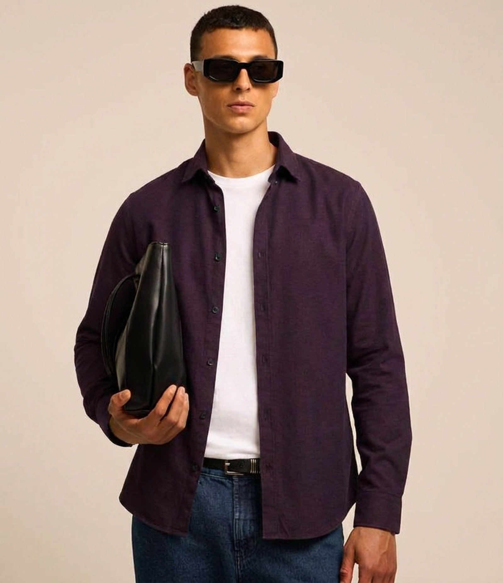 Camisa Regular Básica em Oxford Roxo Escuro 1