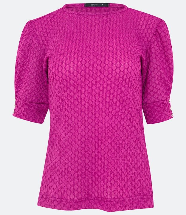 Blusa Malha Texturizada E Manga Curta Bufante Ezinhos Rosa