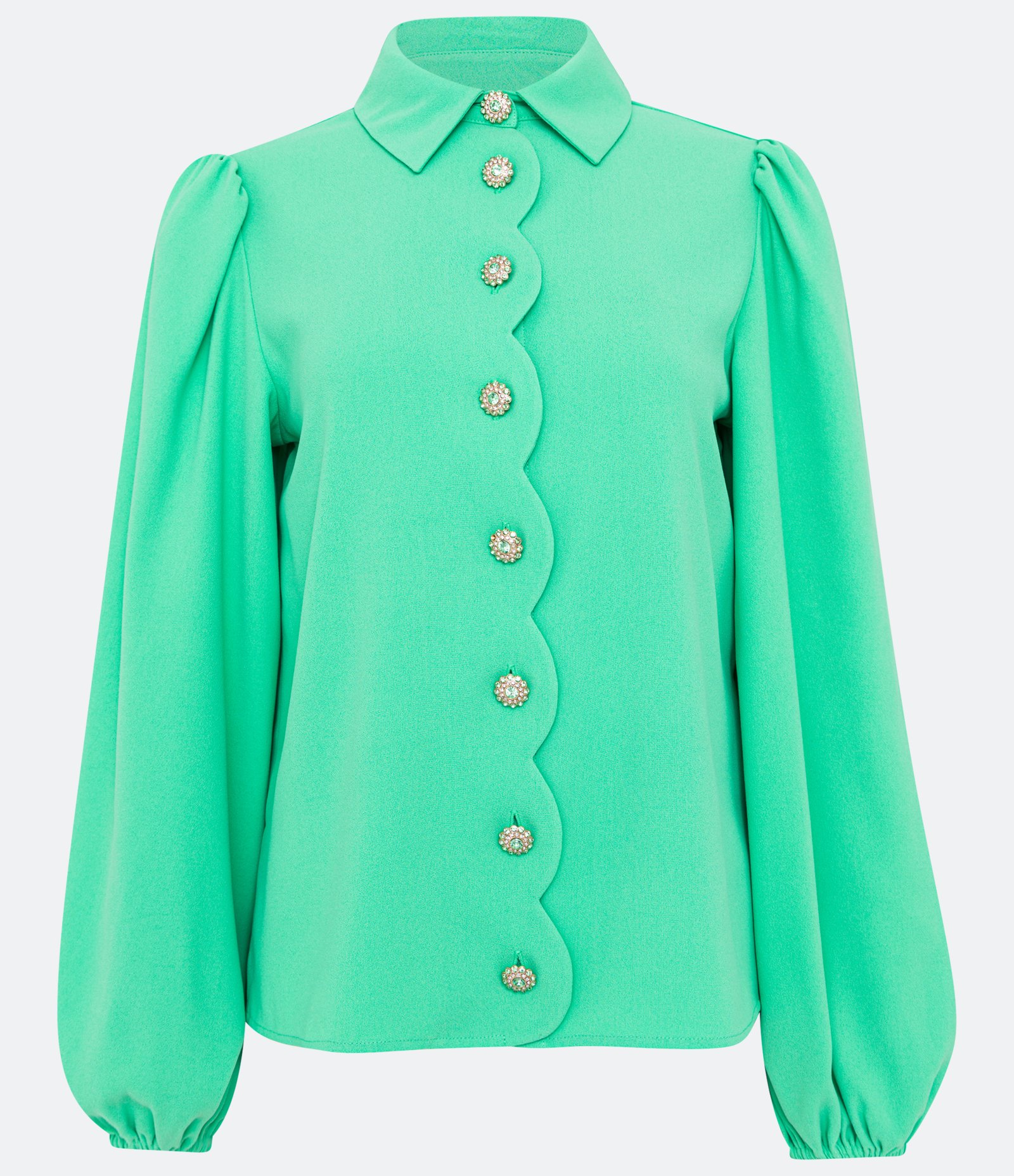 Camisa em Crepe com Ondulado e Mangas Bufantes Verde 6