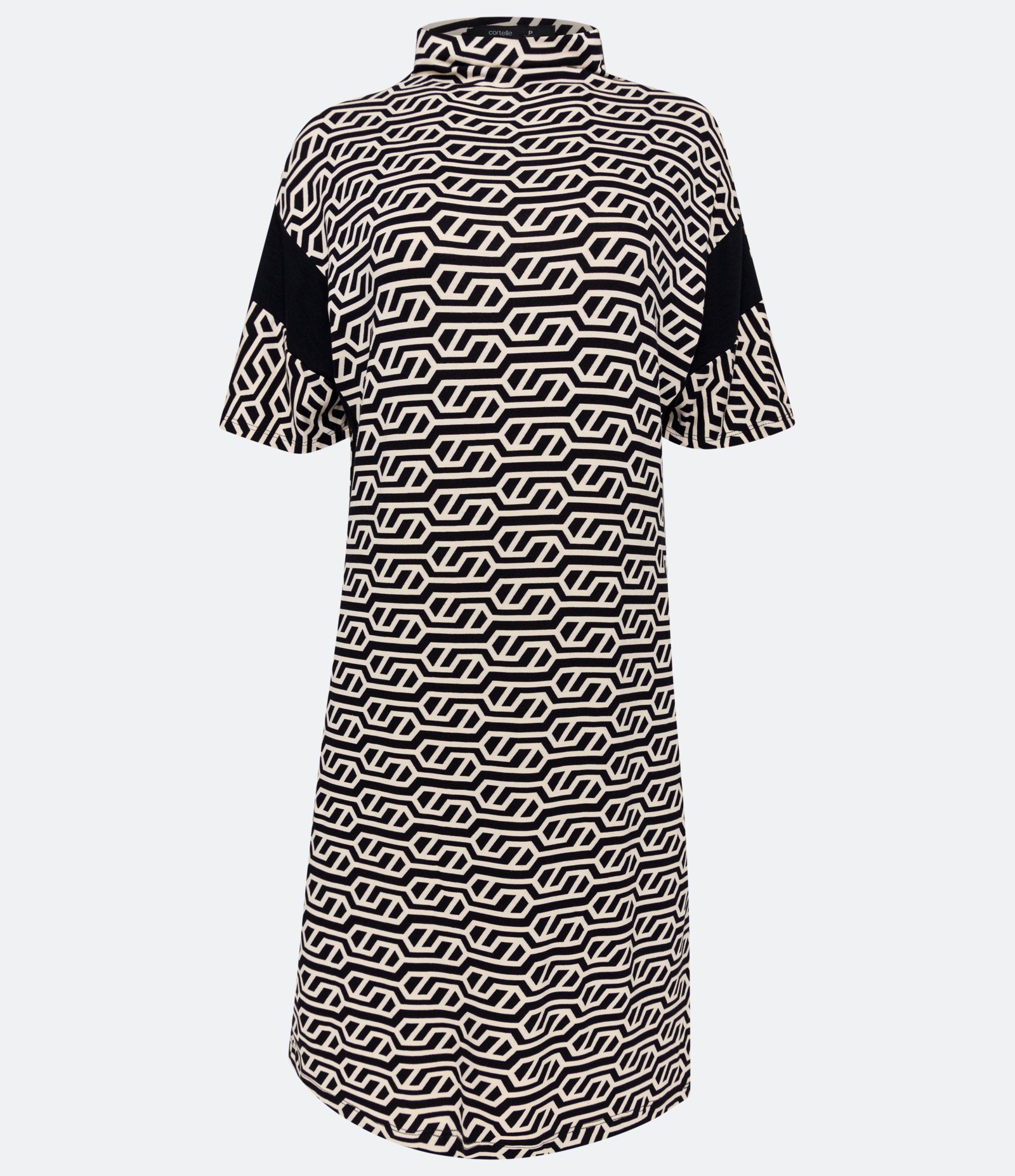 Vestido Midi em Molecotton com Estampa Geométrica e Recortes na Cava Preto 7