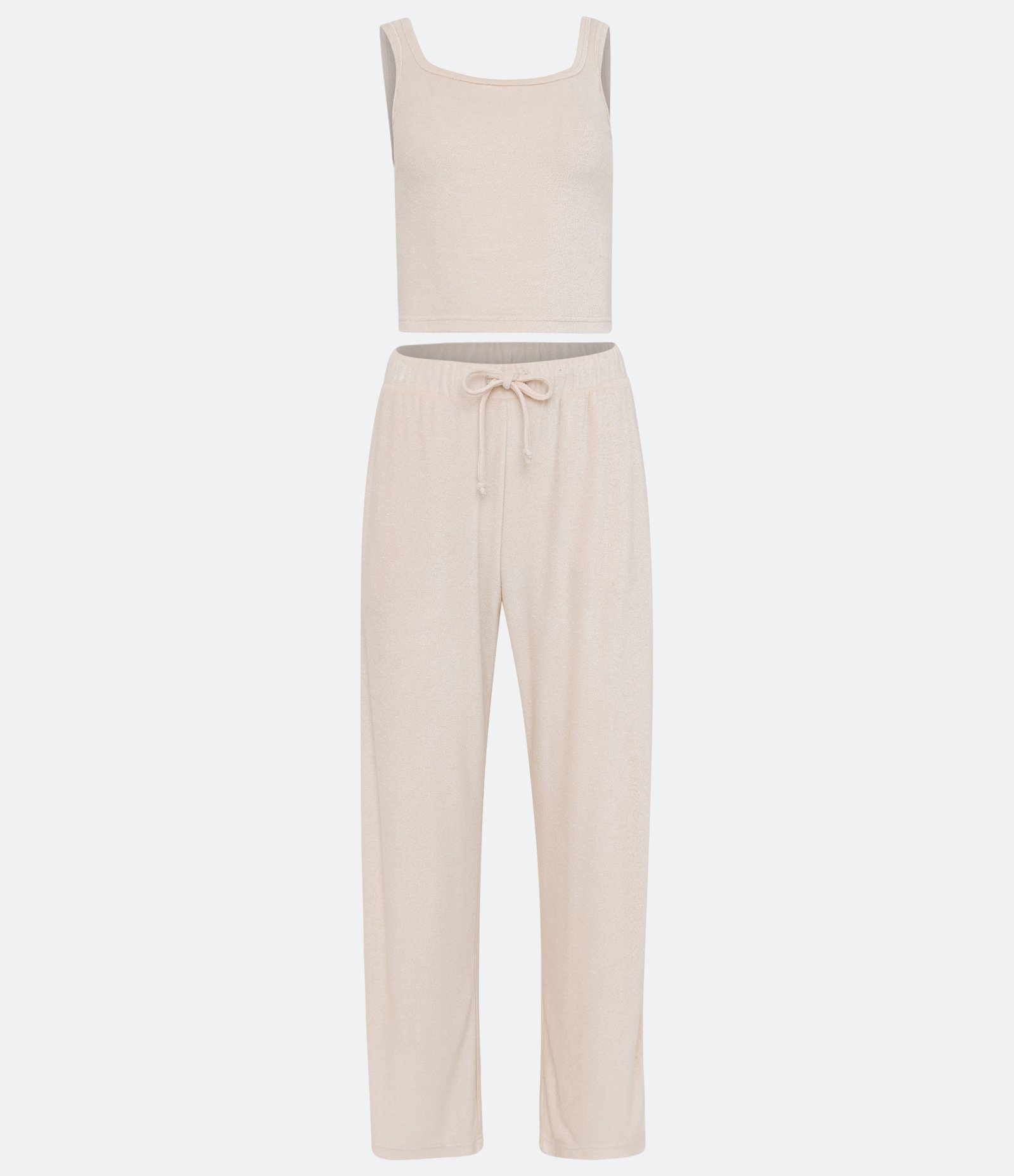 Pijama Longo em Tecido Atoalhado com Blusa Regata e Calça Off White 5