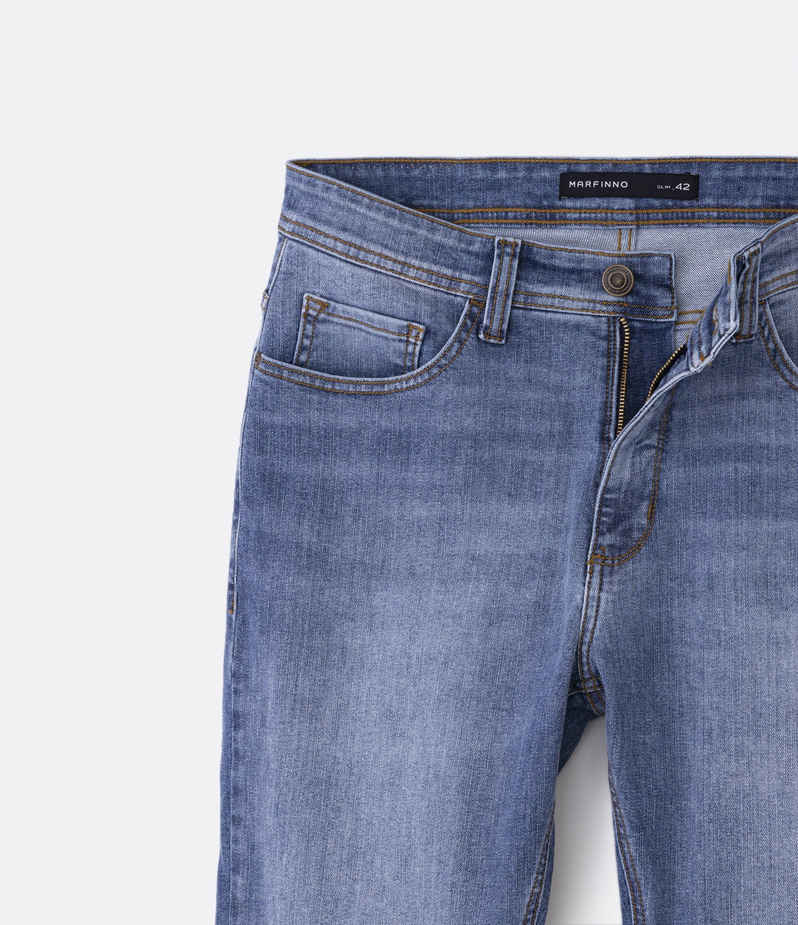 Calça Slim Básica Jeans com Elastano Azul Médio 8