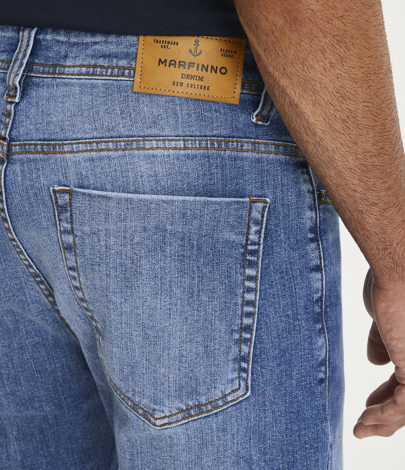 Calça Slim Básica Jeans com Elastano Azul Médio 5