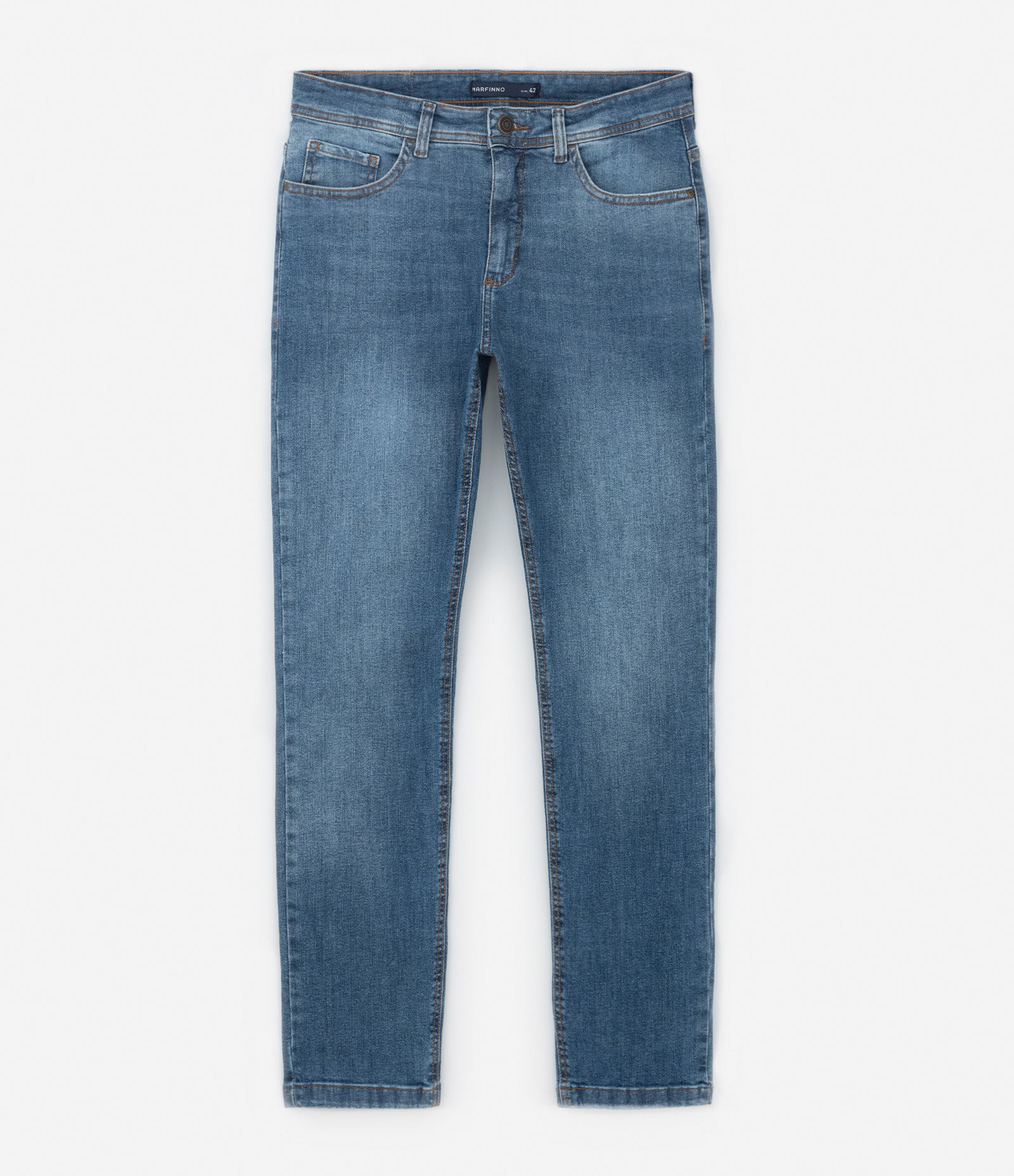 Calça Slim Básica Jeans com Elastano Azul Médio 6