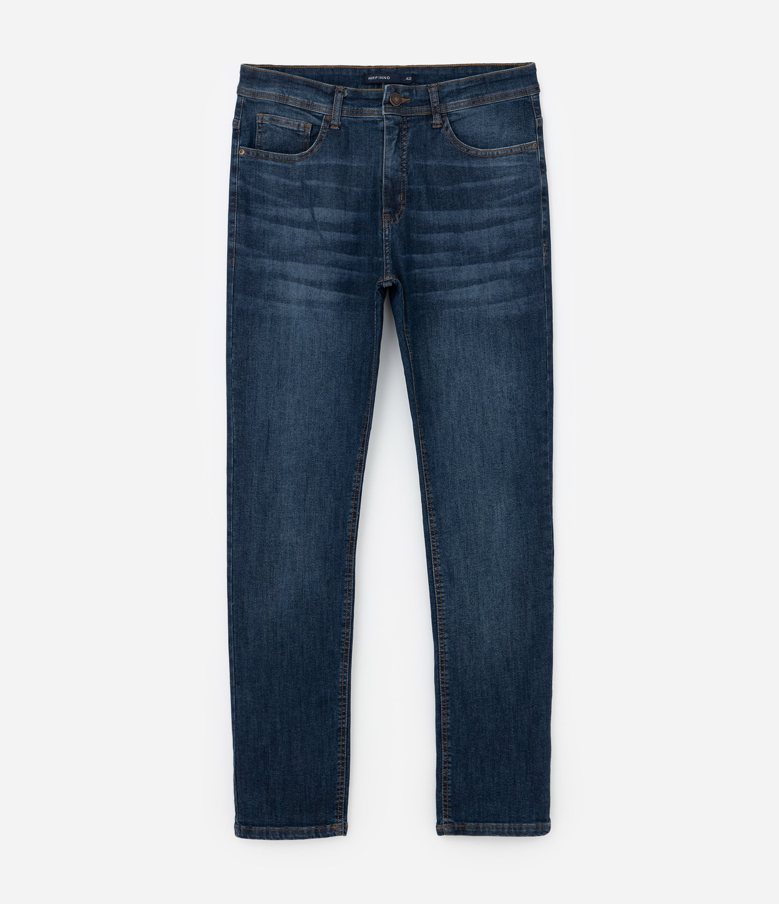 Calça Slim Jeans com Elastano e Pesponto Contrastante Azul Escuro 1