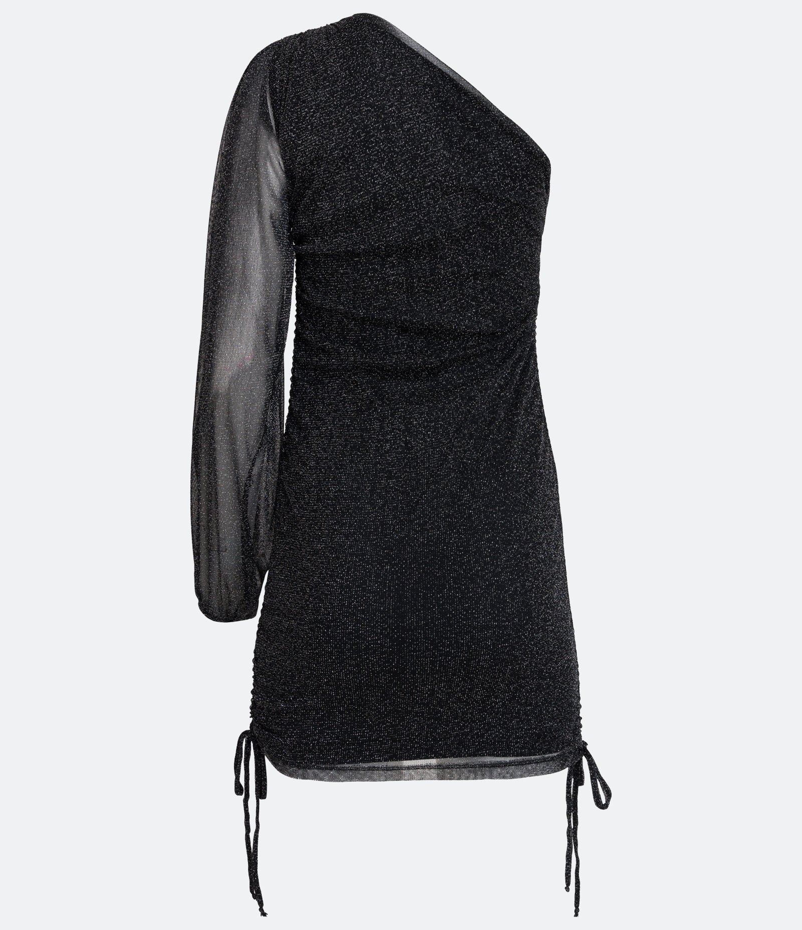 Vestido Curto em Tule com Ombro Só e Detalhe Franzido na Lateral Preto 2