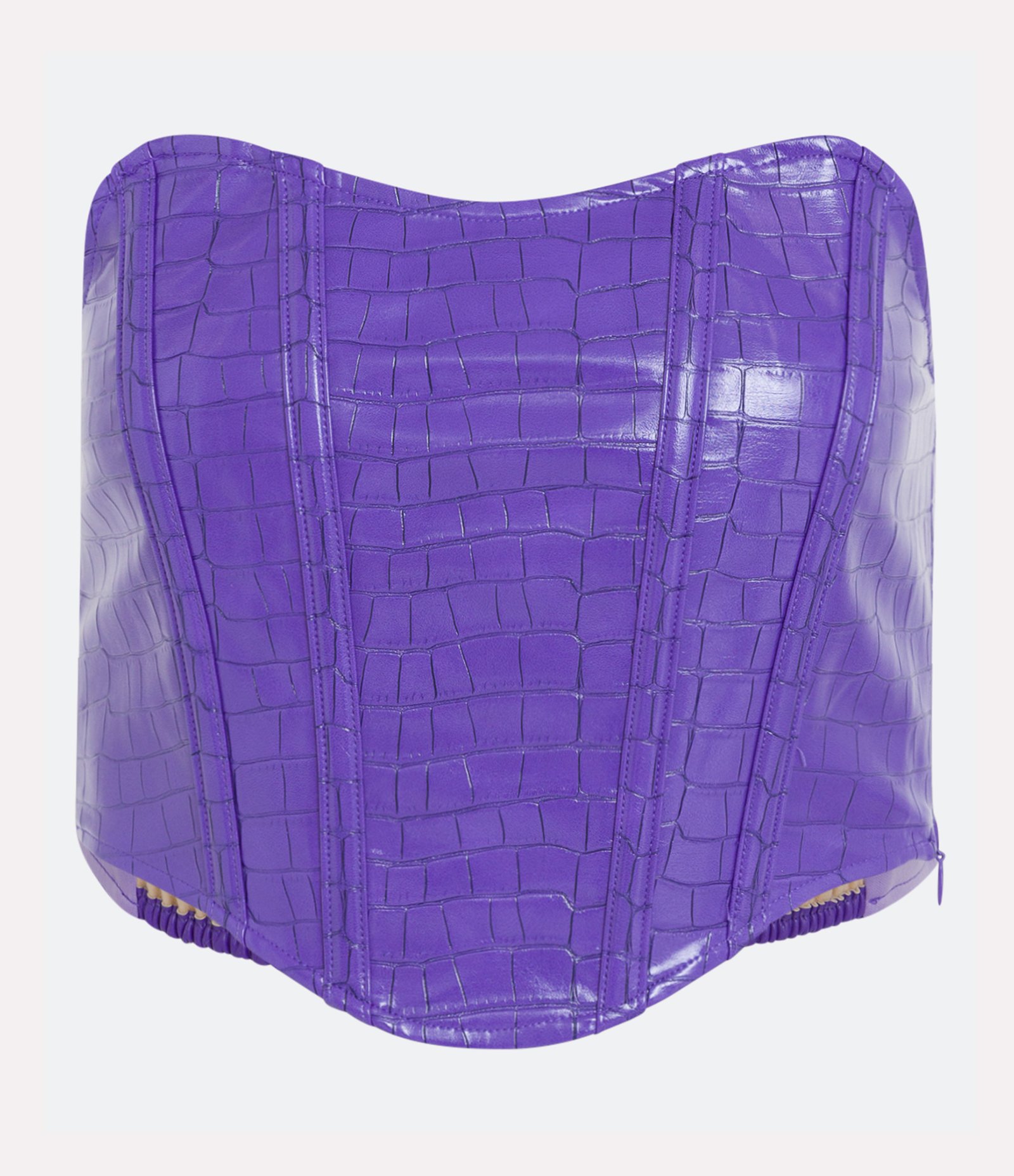 Blusa Cropped Corset em Material Sintético com Textura Croco Roxo 1