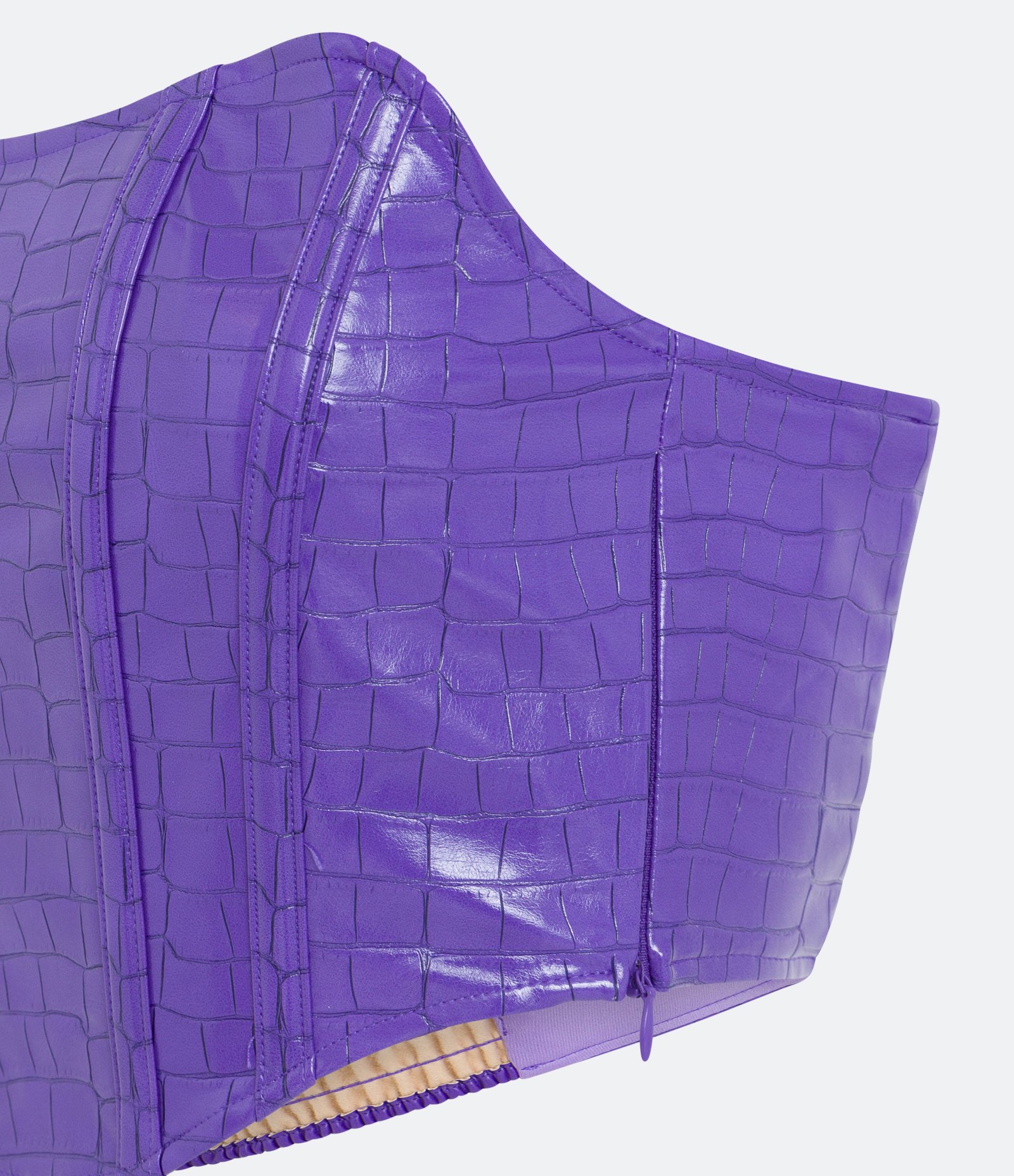Blusa Cropped Corset em Material Sintético com Textura Croco Roxo 2