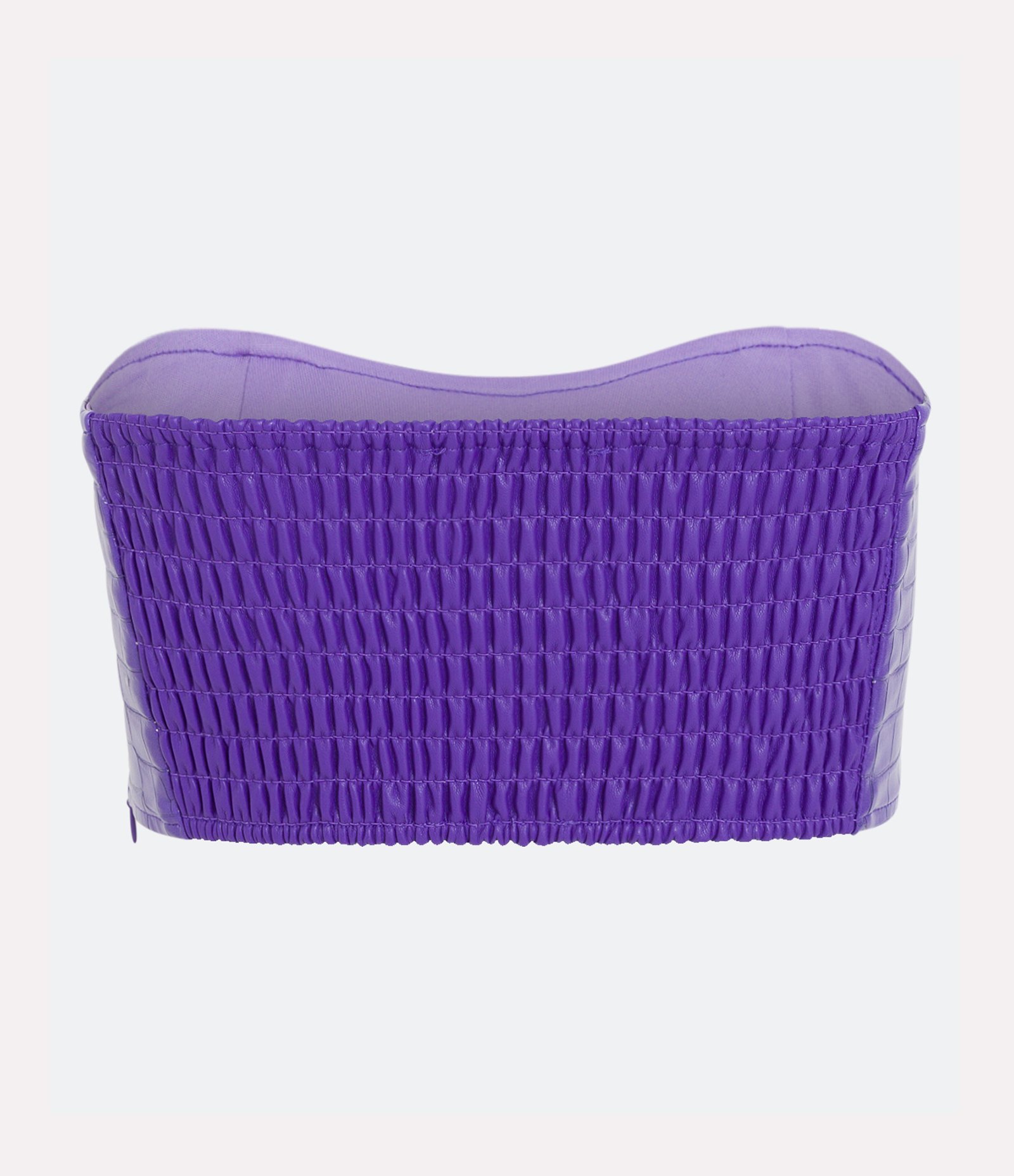 Blusa Cropped Corset em Material Sintético com Textura Croco Roxo 3