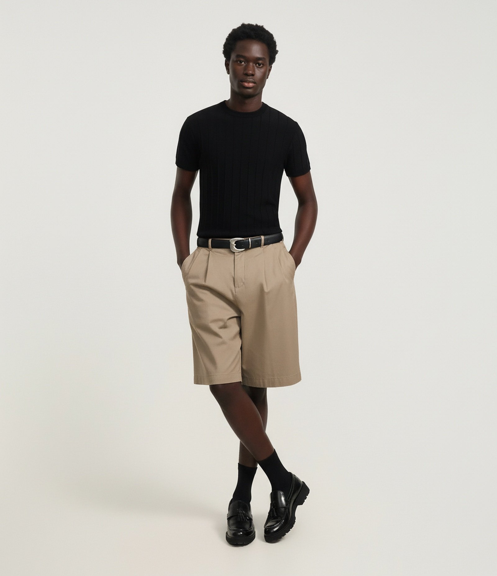 Camiseta Slim em Tricô com Relevos Verticais Preto 1