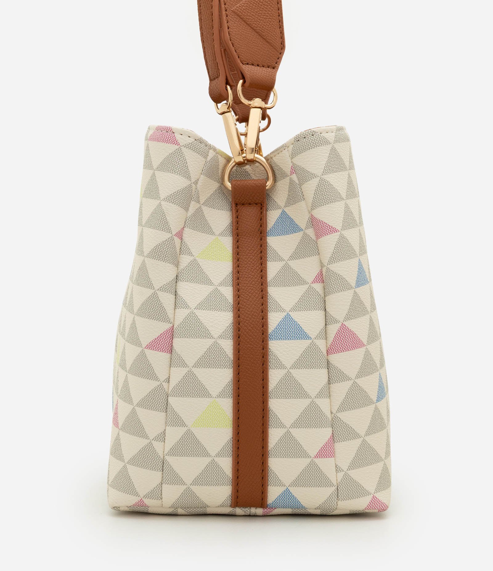 Bolsa Transversal Média com Alça e Estampa Triângulos Multicores 3