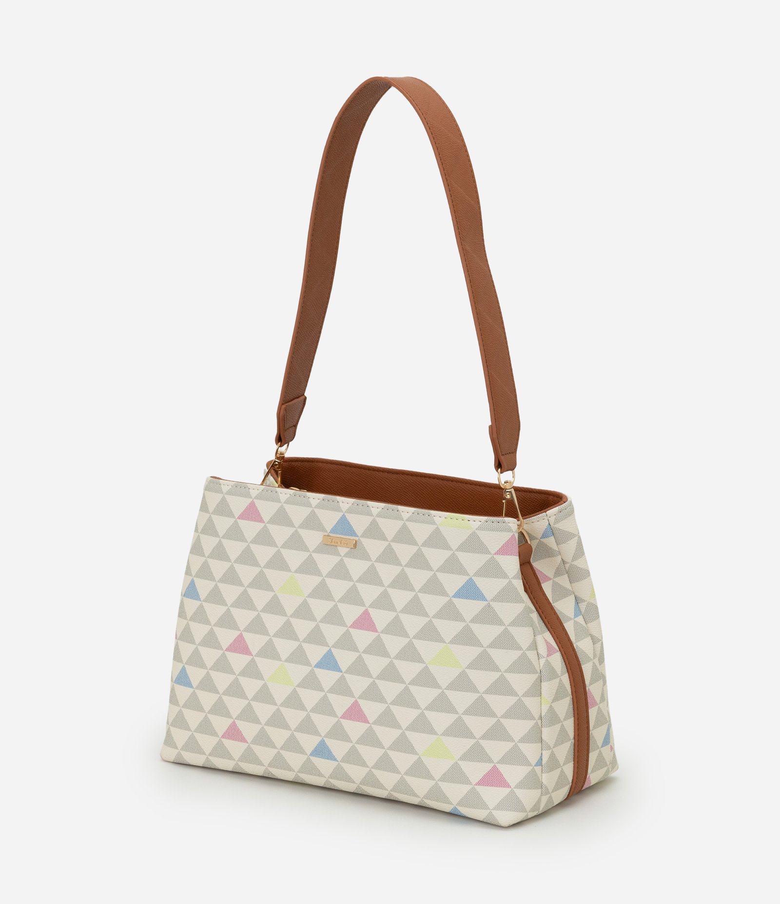 Bolsa Transversal Média com Alça e Estampa Triângulos Multicores 5