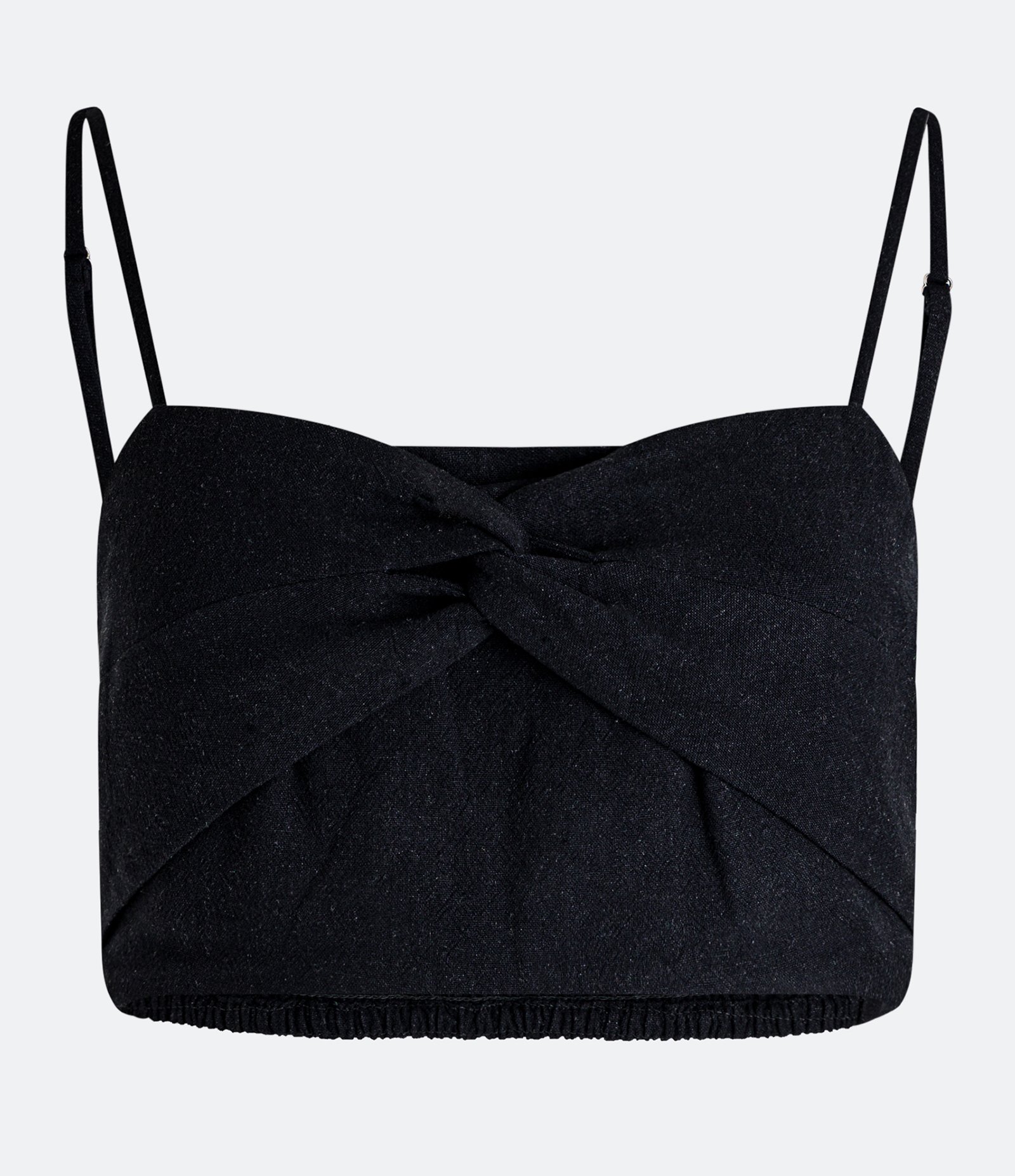 Blusa Cropped de Alça em Linho com Torcidinho no Busto e Lastex nas Costas Preto 5