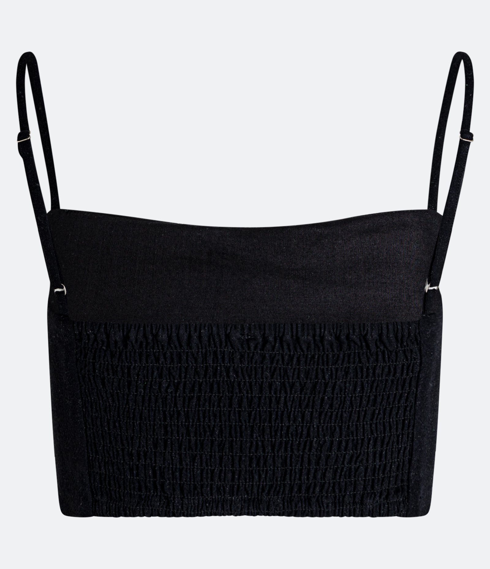 Blusa Cropped de Alça em Linho com Torcidinho no Busto e Lastex nas Costas Preto 6