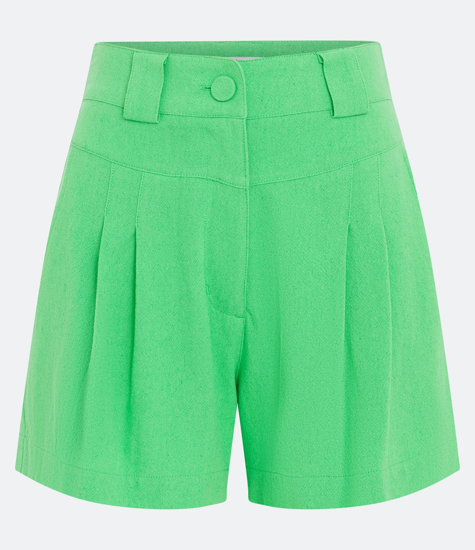 Short Cintura Alta em Linho com Pregas Frontais Verde 1