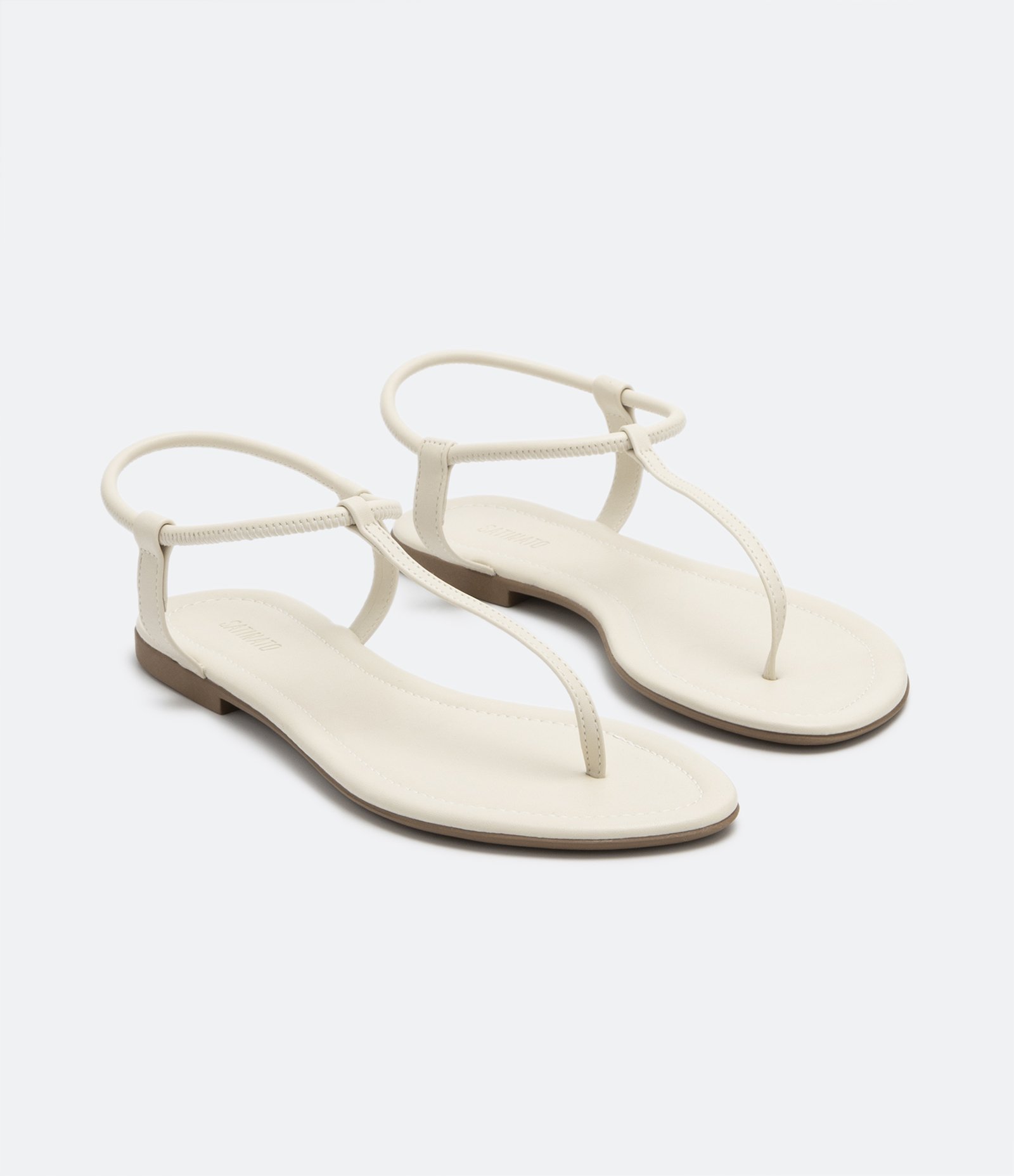 Sandália Rasteira Fio com Fechamento Elástico Bege 1