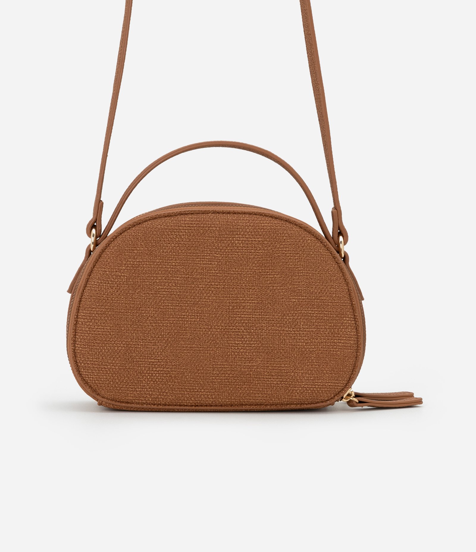 Bolsa Arredondada Transversal com Fechamento por Zíper Marrom Caramelo 4