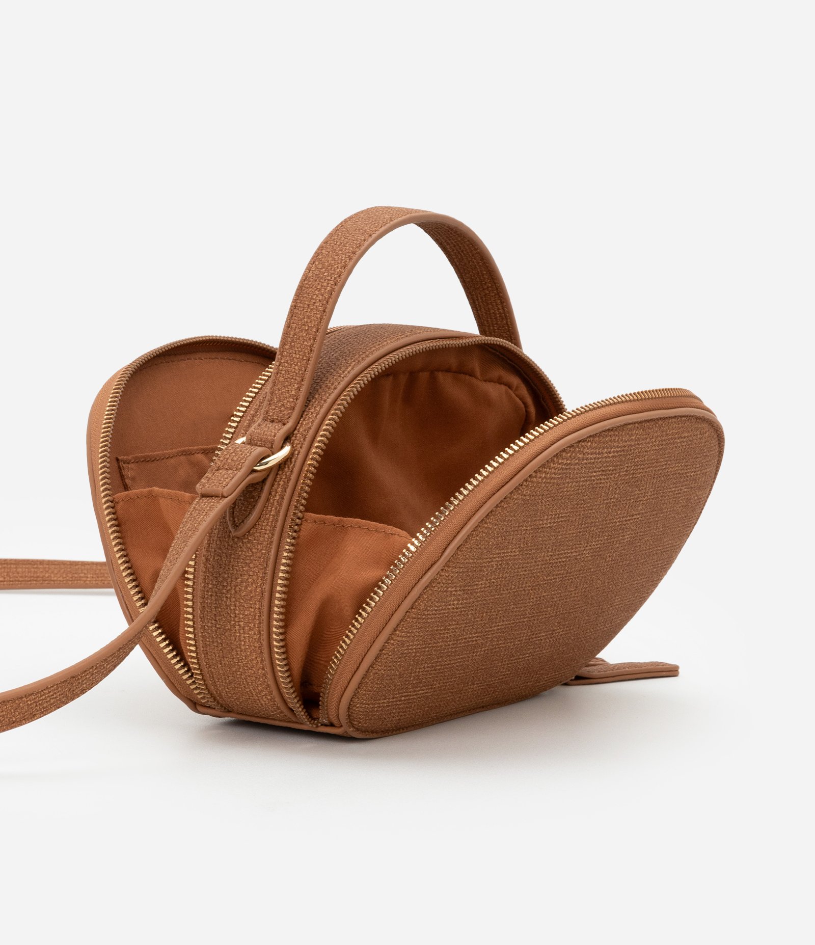 Bolsa Arredondada Transversal com Fechamento por Zíper Marrom Caramelo 7