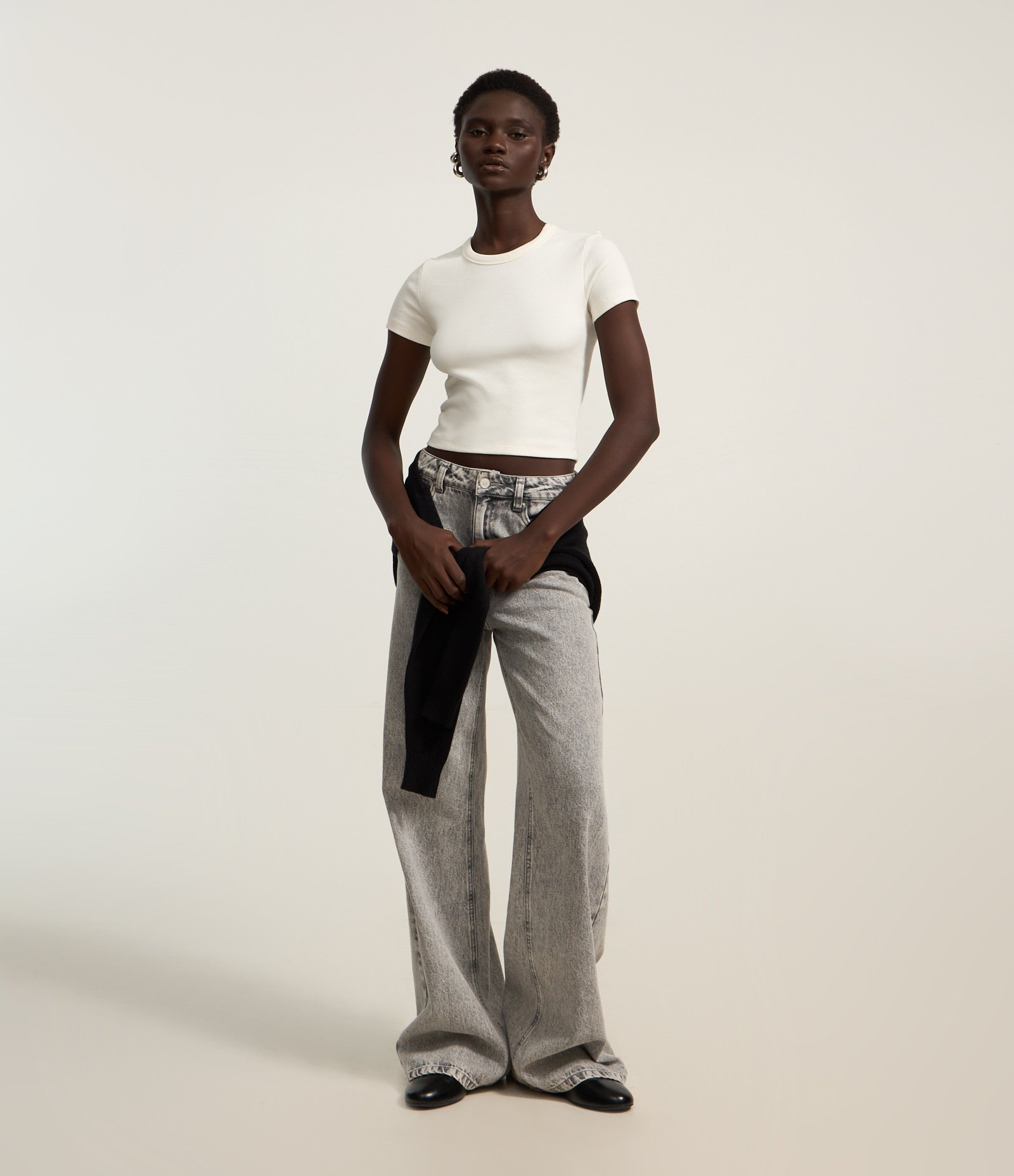 Blusa Canelada em Ribana com Manga Curta Branco 2