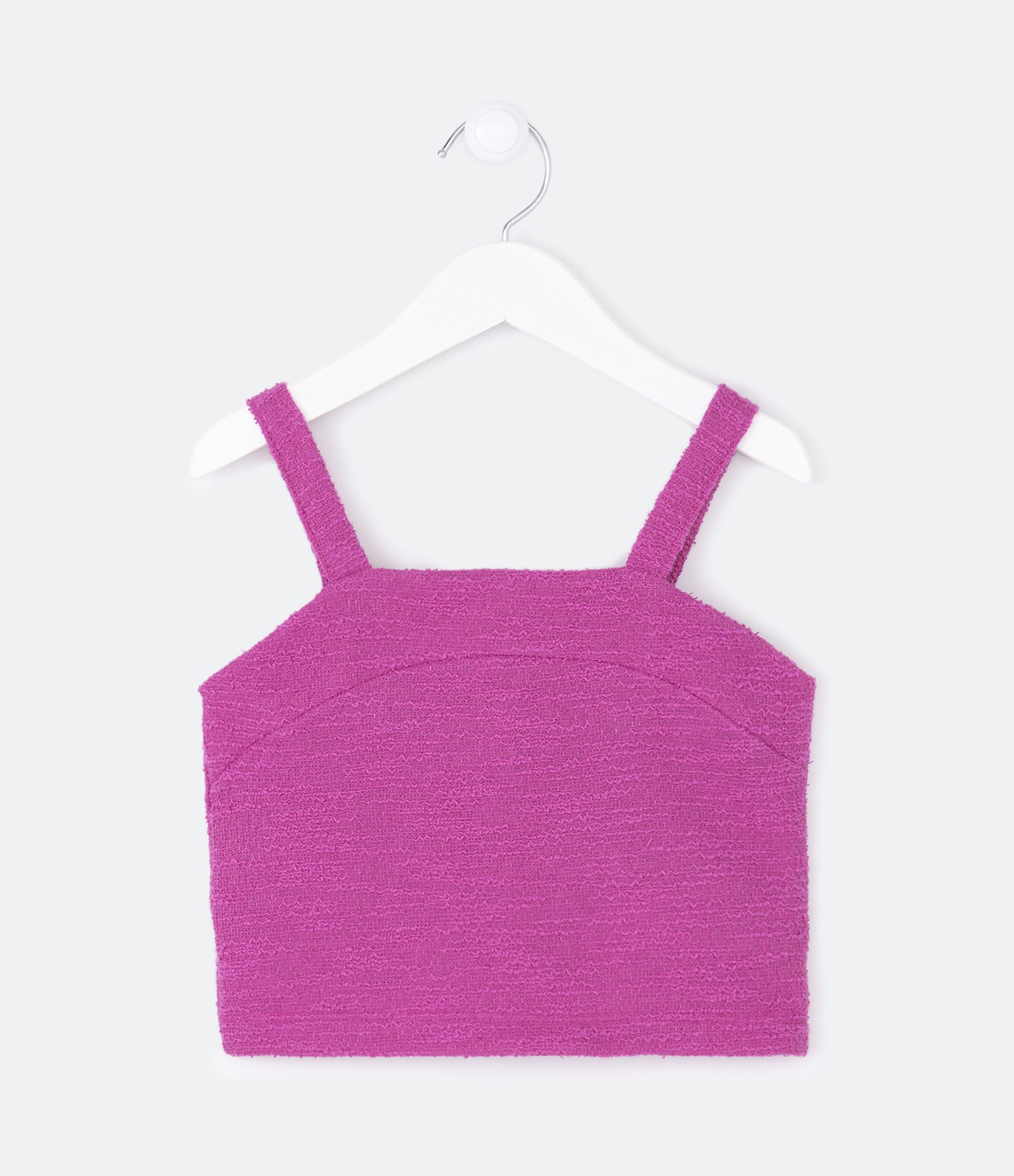 Blusa de Alça em Tweed com Textura - Tam 5 a 14 Anos Rosa 1
