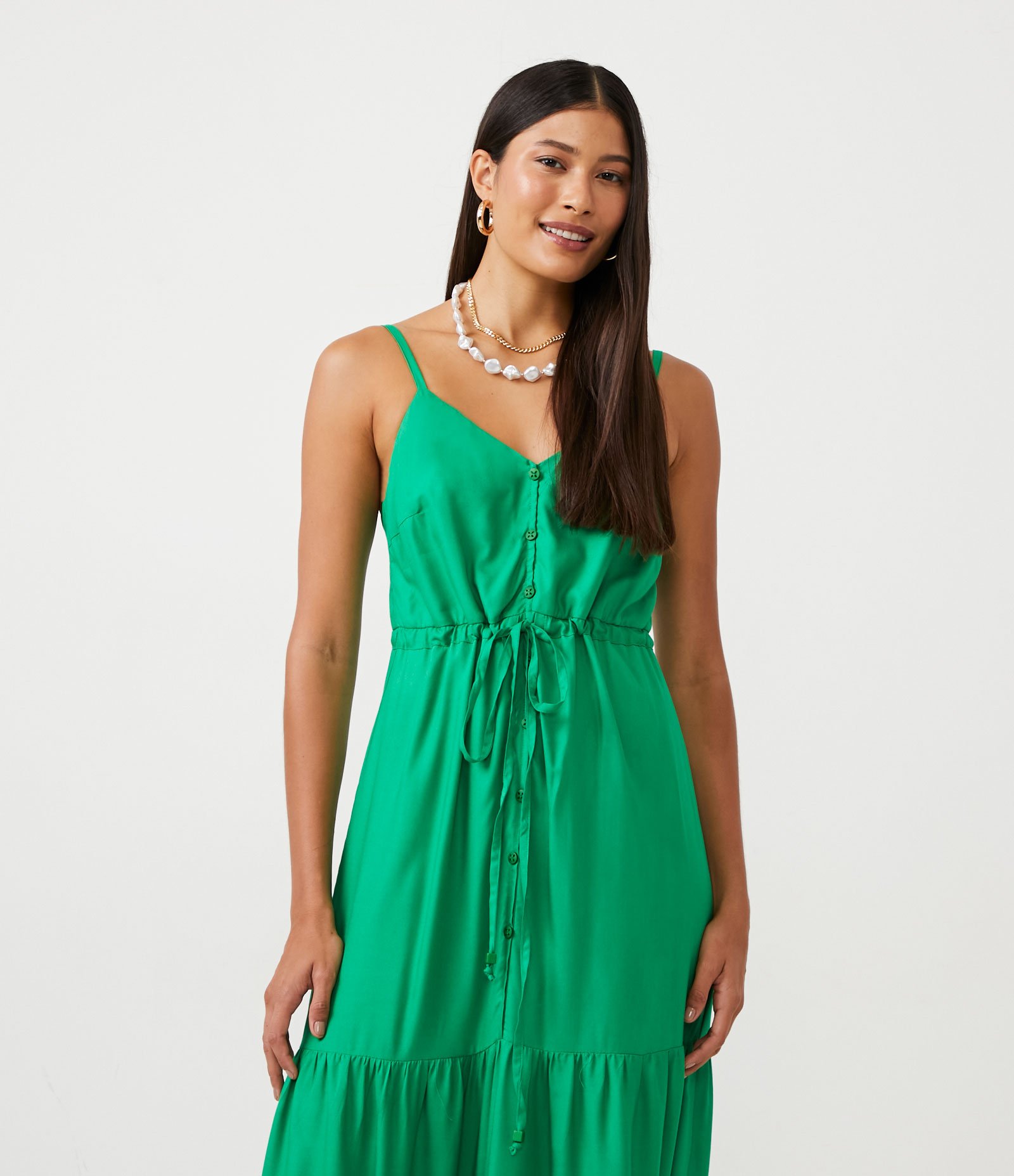 Vestido New Midi em Viscose com Botões e Babado na Barra Verde 3