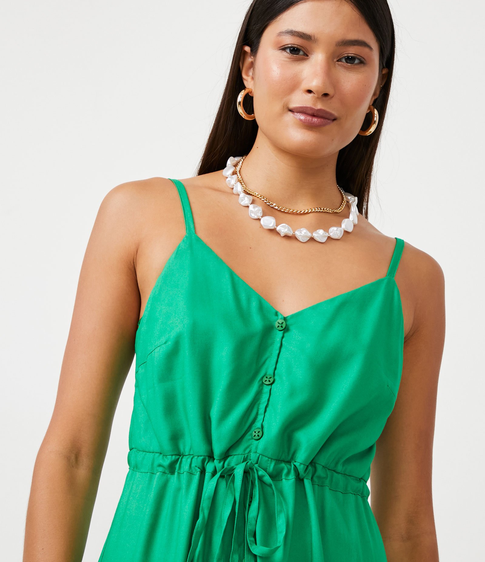 Vestido New Midi em Viscose com Botões e Babado na Barra Verde 4