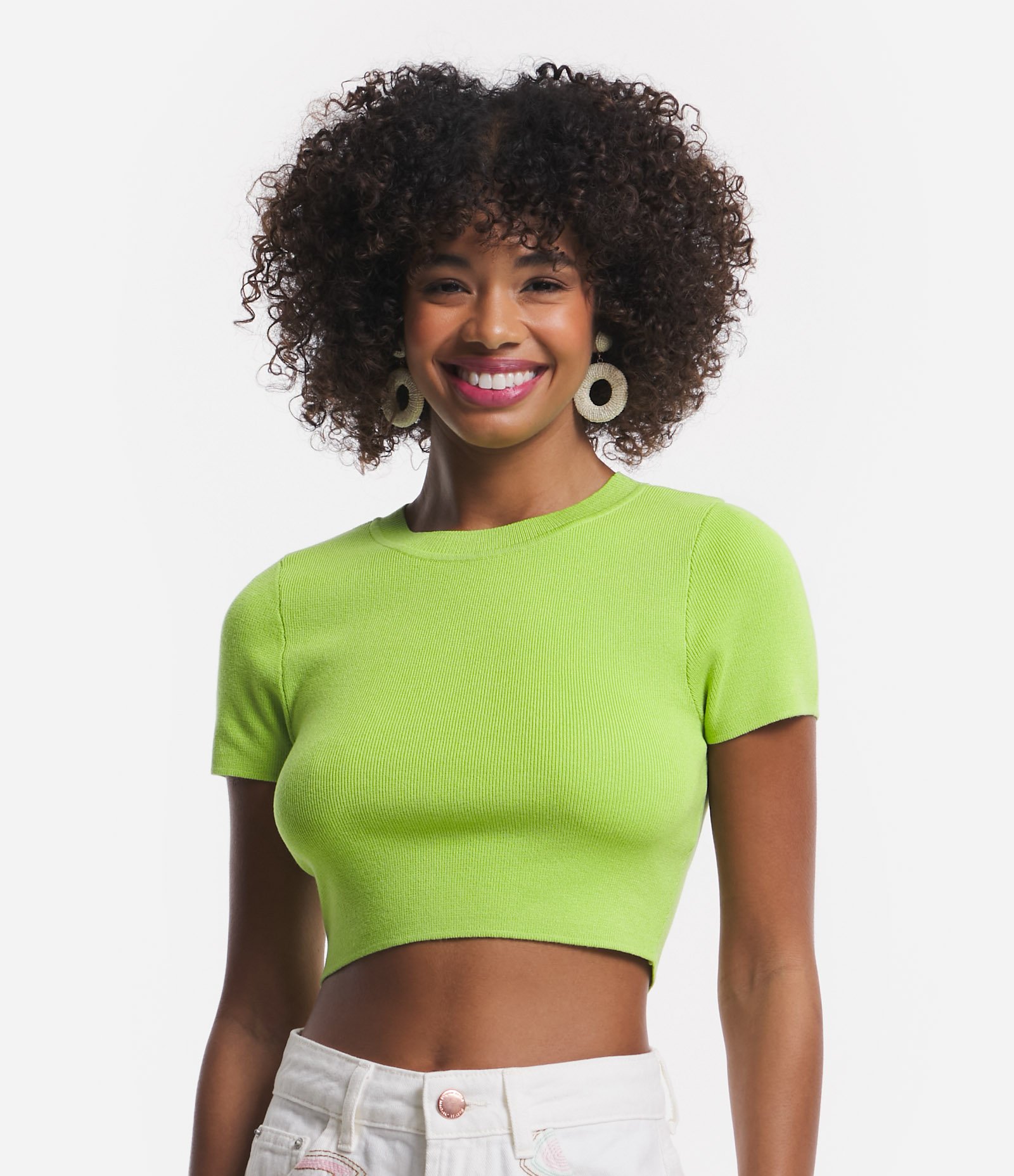 Blusa Cropped Em Viscose Textura Verde