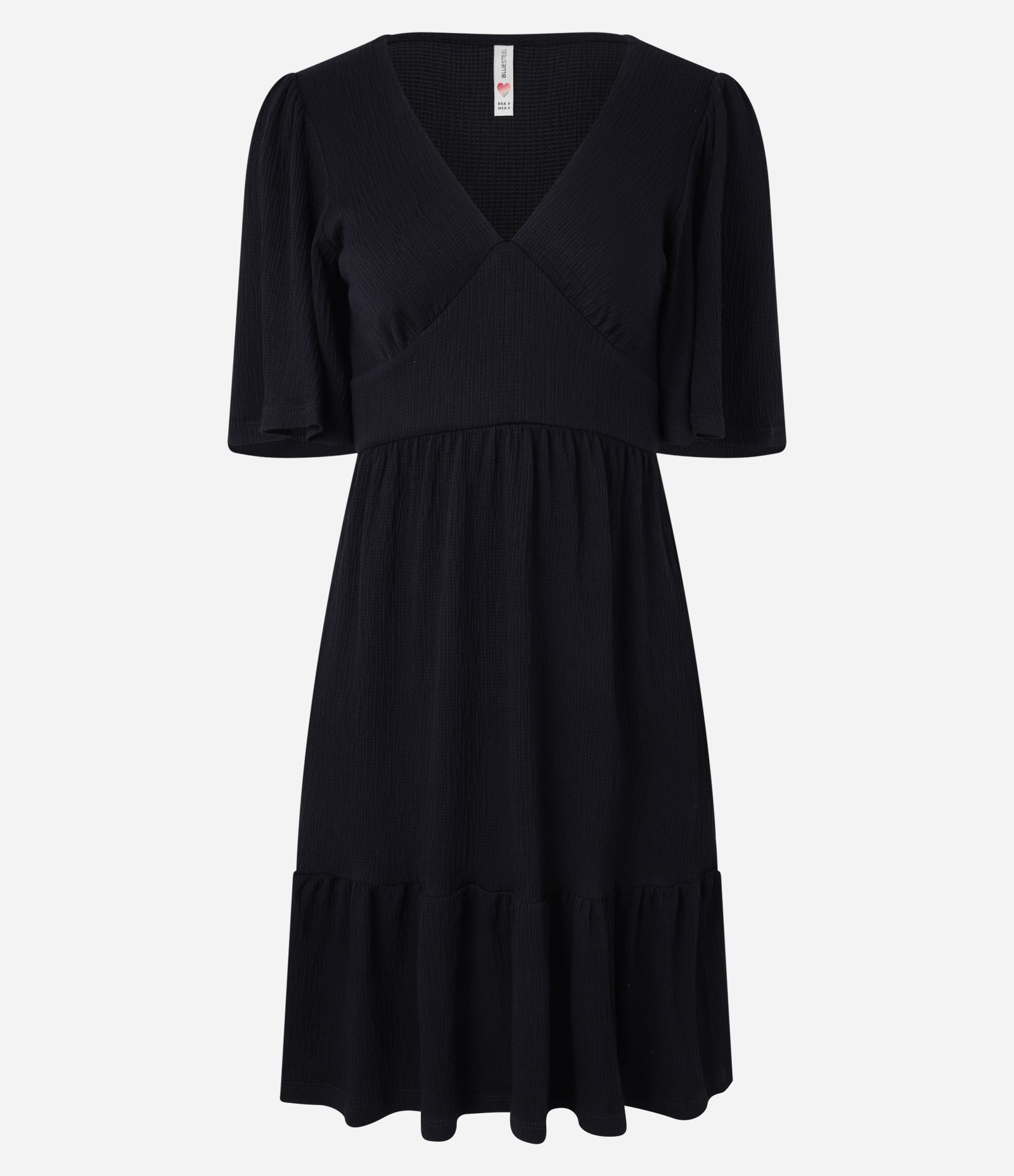 Vestido em Malha Texturizada com Manga Godê e Babado na Barra Preto 1