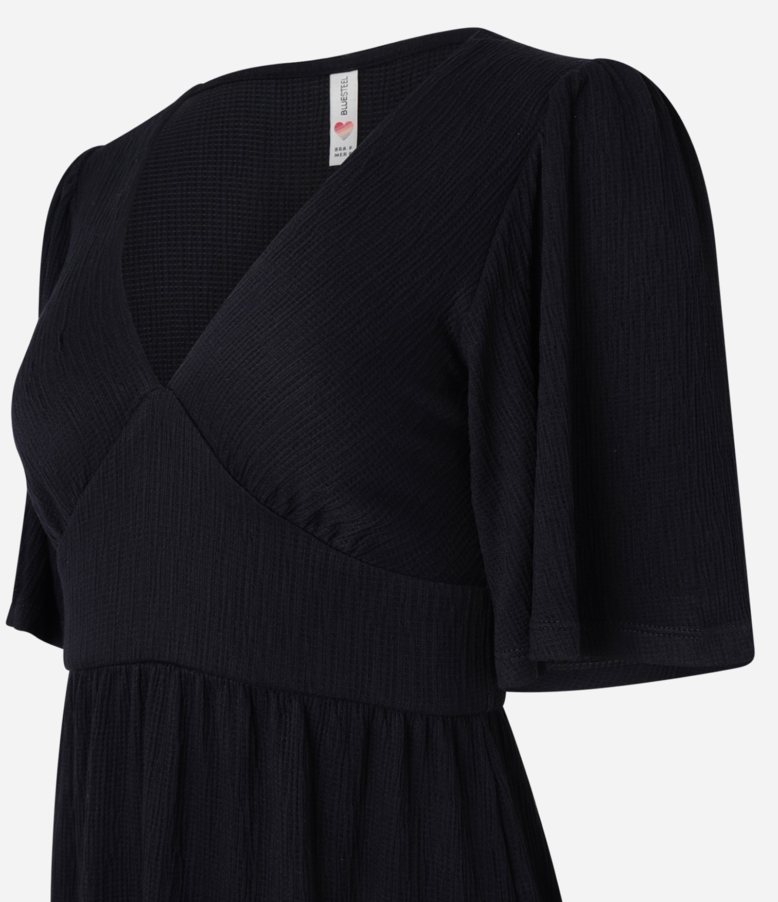 Vestido em Malha Texturizada com Manga Godê e Babado na Barra Preto 2