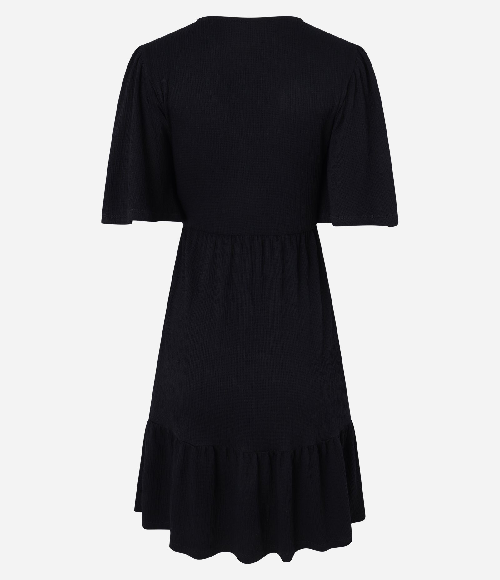 Vestido em Malha Texturizada com Manga Godê e Babado na Barra Preto 3