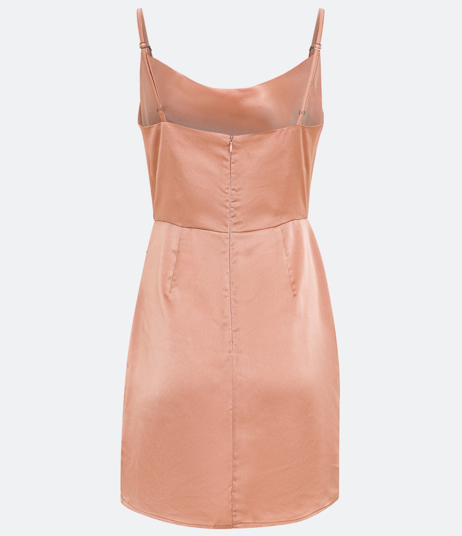 Vestido Curto de Alça em Cetim com Decote Degagê e Franzidos Dourado Rose 6