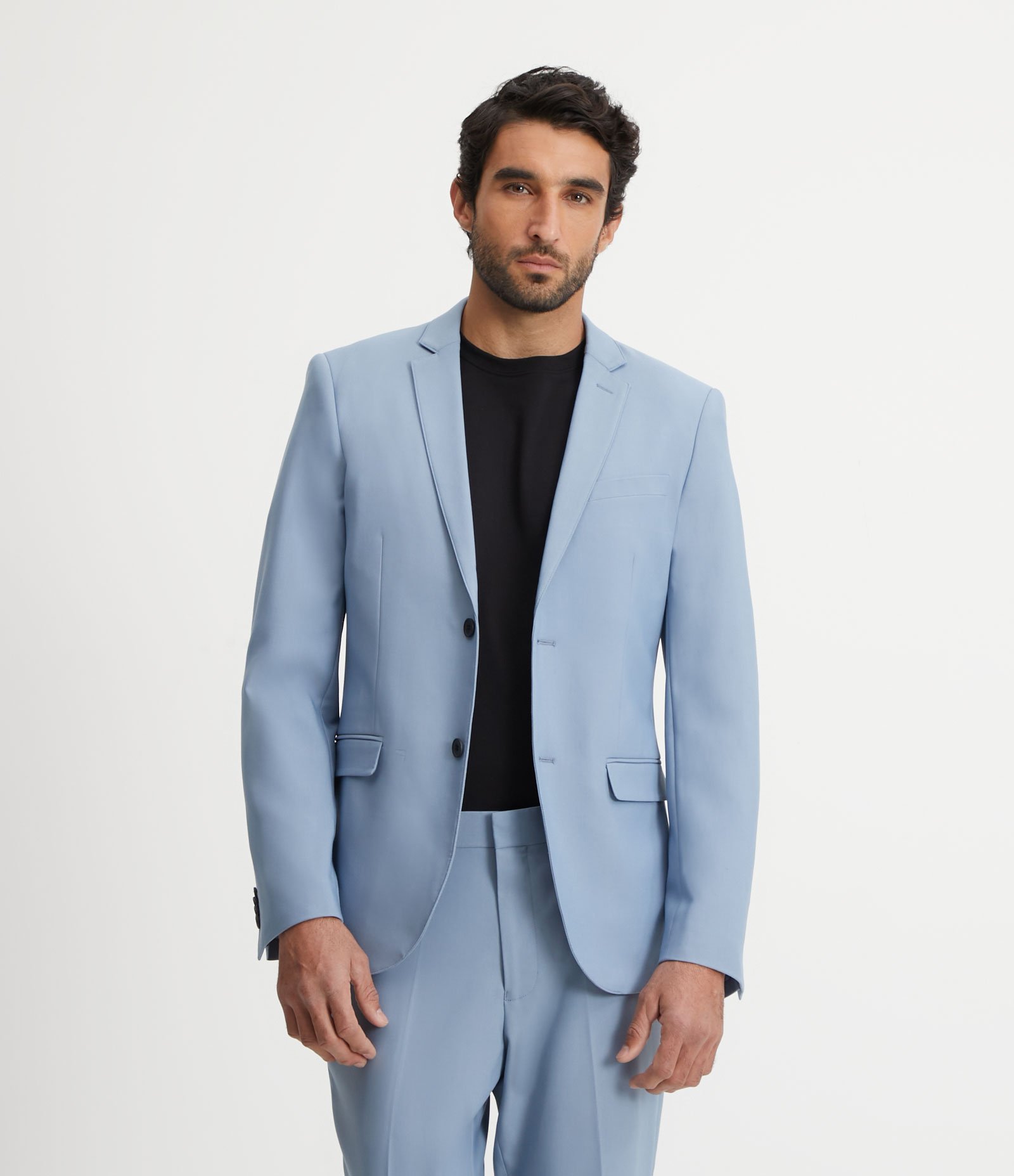 Paletó Slim Básico em Poliviscose com Bolsos Azul Claro 1