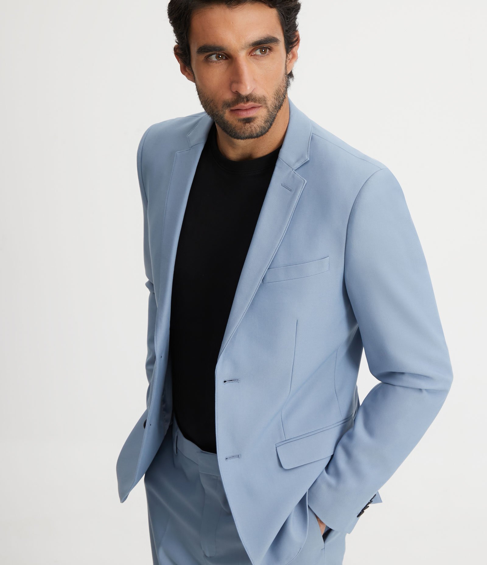 Paletó Slim Básico em Poliviscose com Bolsos Azul Claro 5
