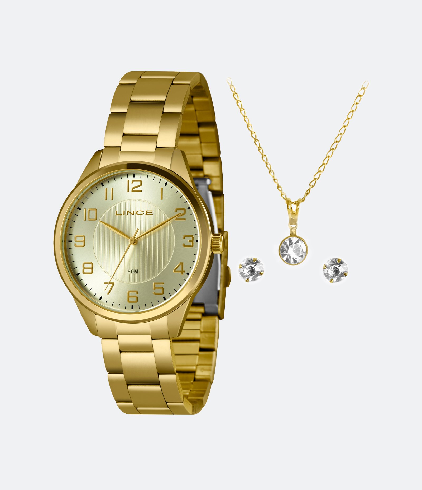 Kit Relógio Lince Analógico com Pulseira e Caixa em Metal LRG4743L40 KBOCC2KX Dourado 1
