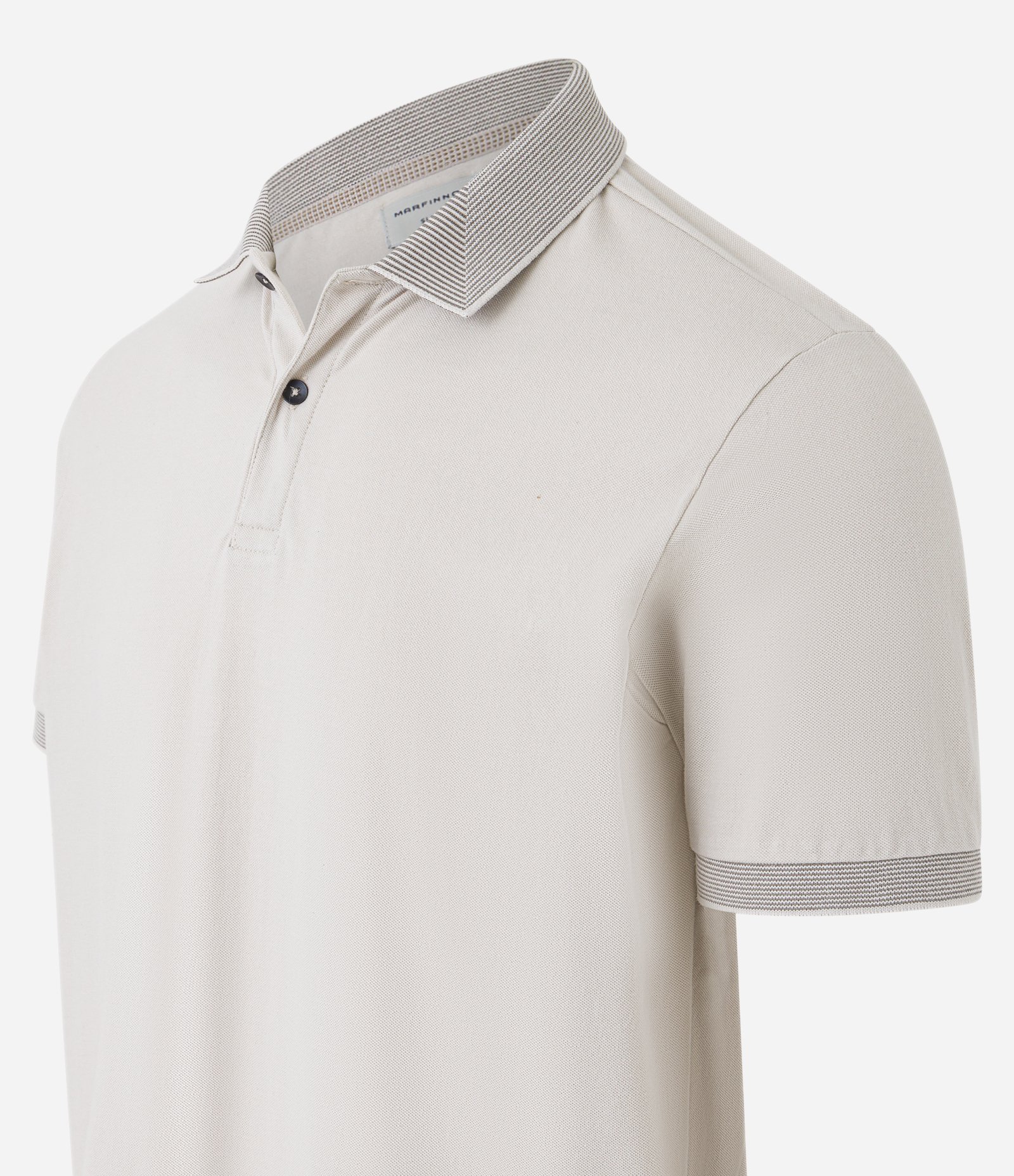 Camisa Polo Slim em Algodão com Botões e Detalhes Contrastantes Bege Gelo 6