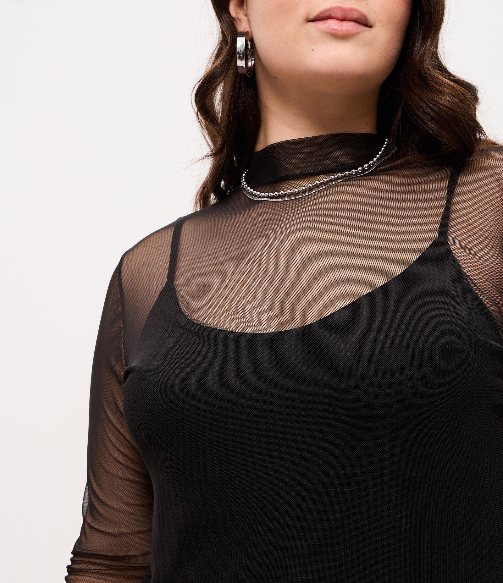 Vestido Midi em Tule com Manga Longa Curve & Plus Size Preto 5