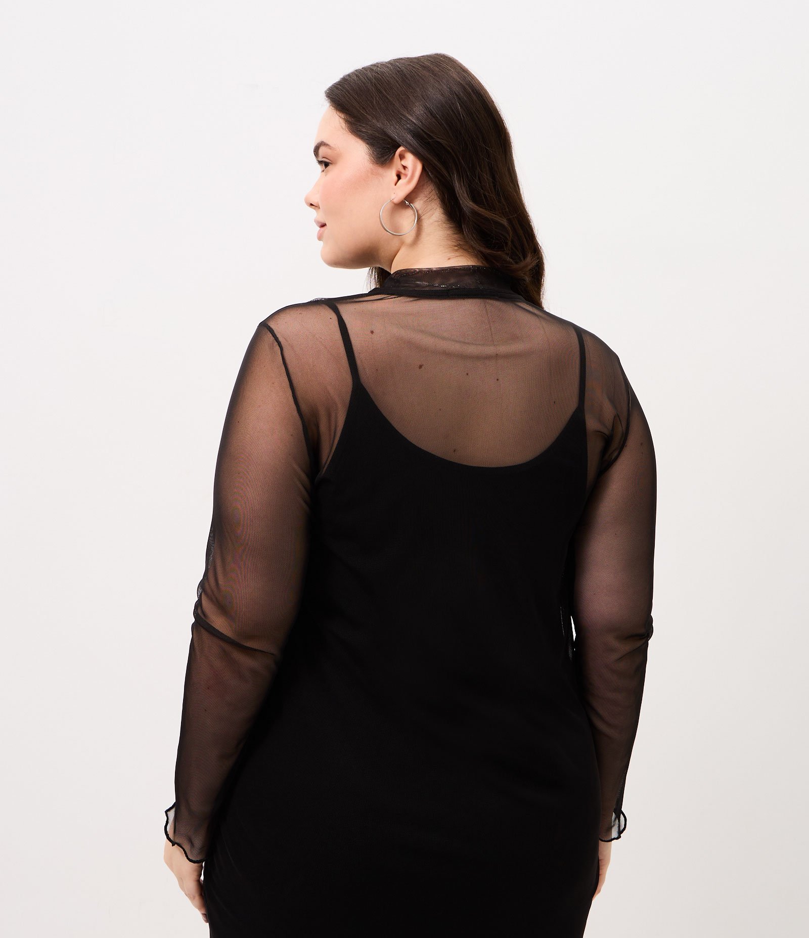 Vestido Midi em Tule com Manga Longa Curve & Plus Size Preto 6