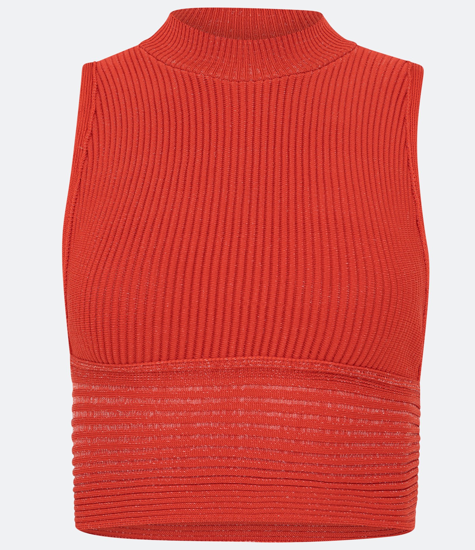 Blusa Cropped Sem Manga em Tricô com Textura Canelada Vermelho 5