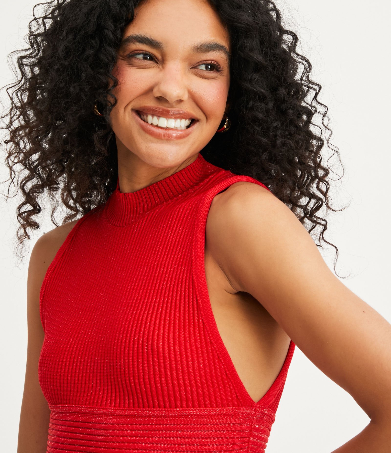 Blusa Cropped Sem Manga em Tricô com Textura Canelada Vermelho 4