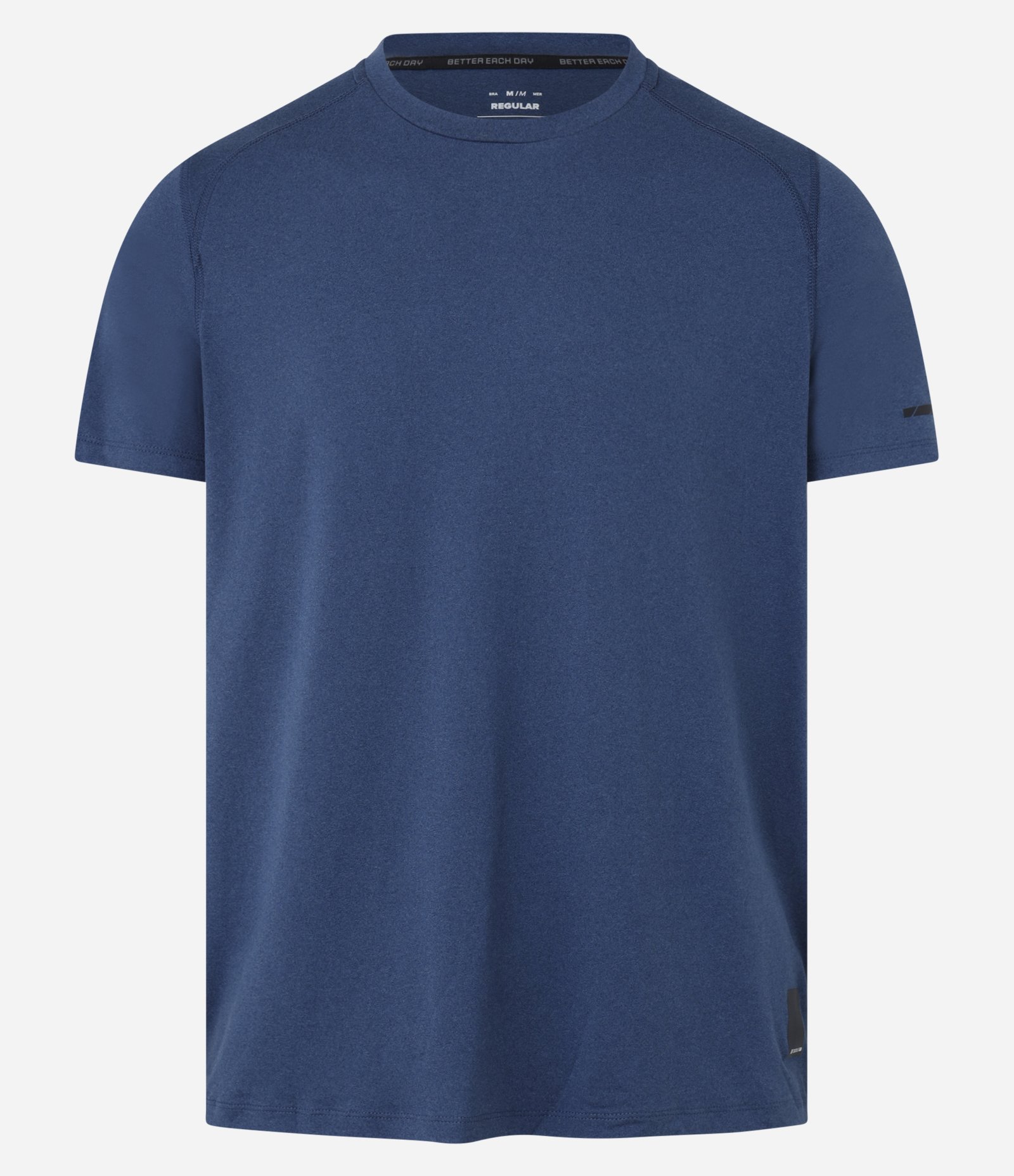 Camiseta Regular Esportiva em Tecnologia Dry com Etiqueta na Barra Azul Escuro 6