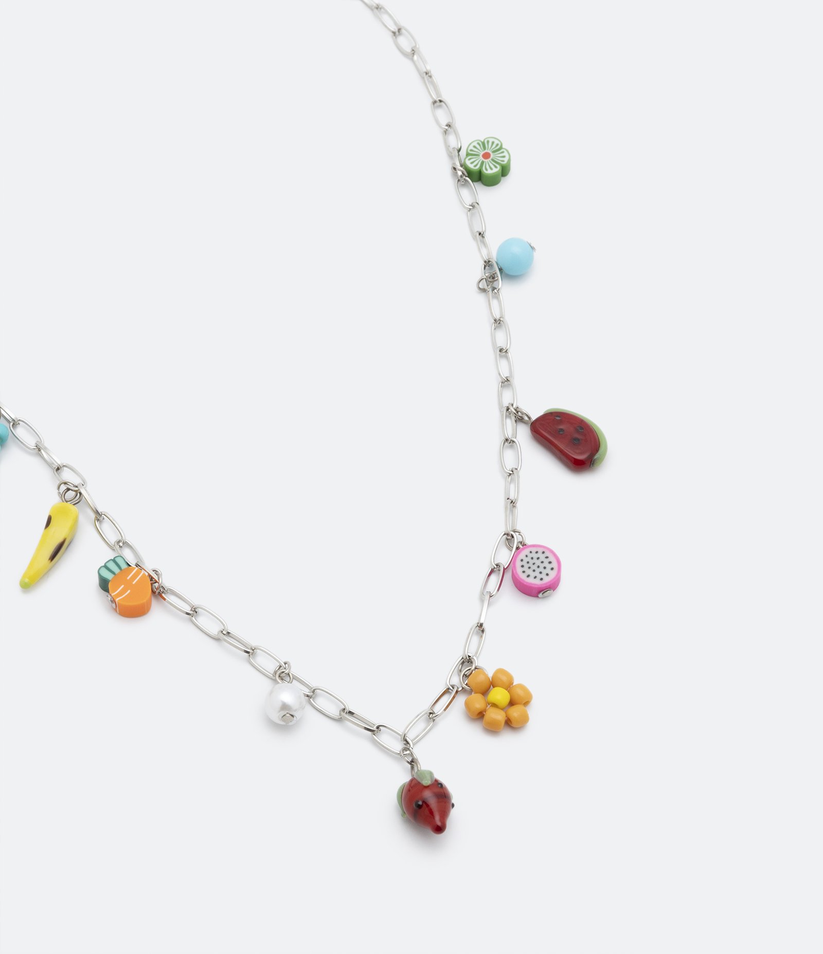 Colar Corrente em Metal com Pingentes de Frutas Prata 1