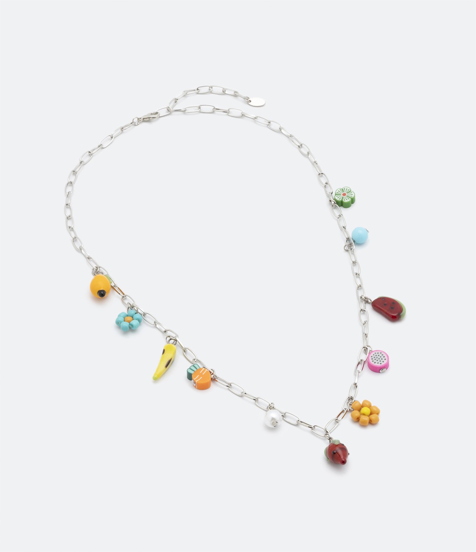 Colar Corrente em Metal com Pingentes de Frutas Prata 2